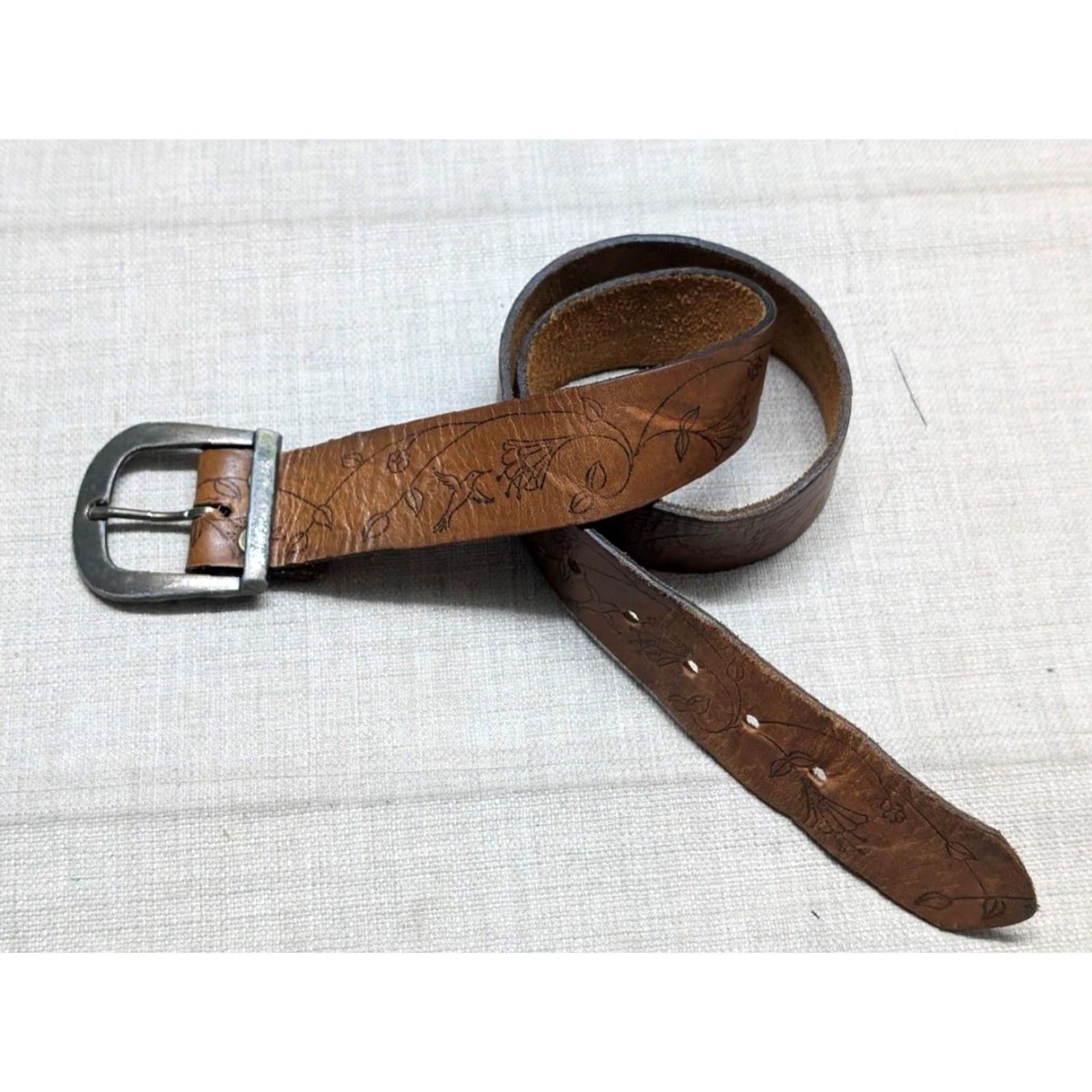 Vintage VINTAGE hippie western belt - 30 brown cowhide leather tooled belt Men Size 30 - 3 Thumbnail