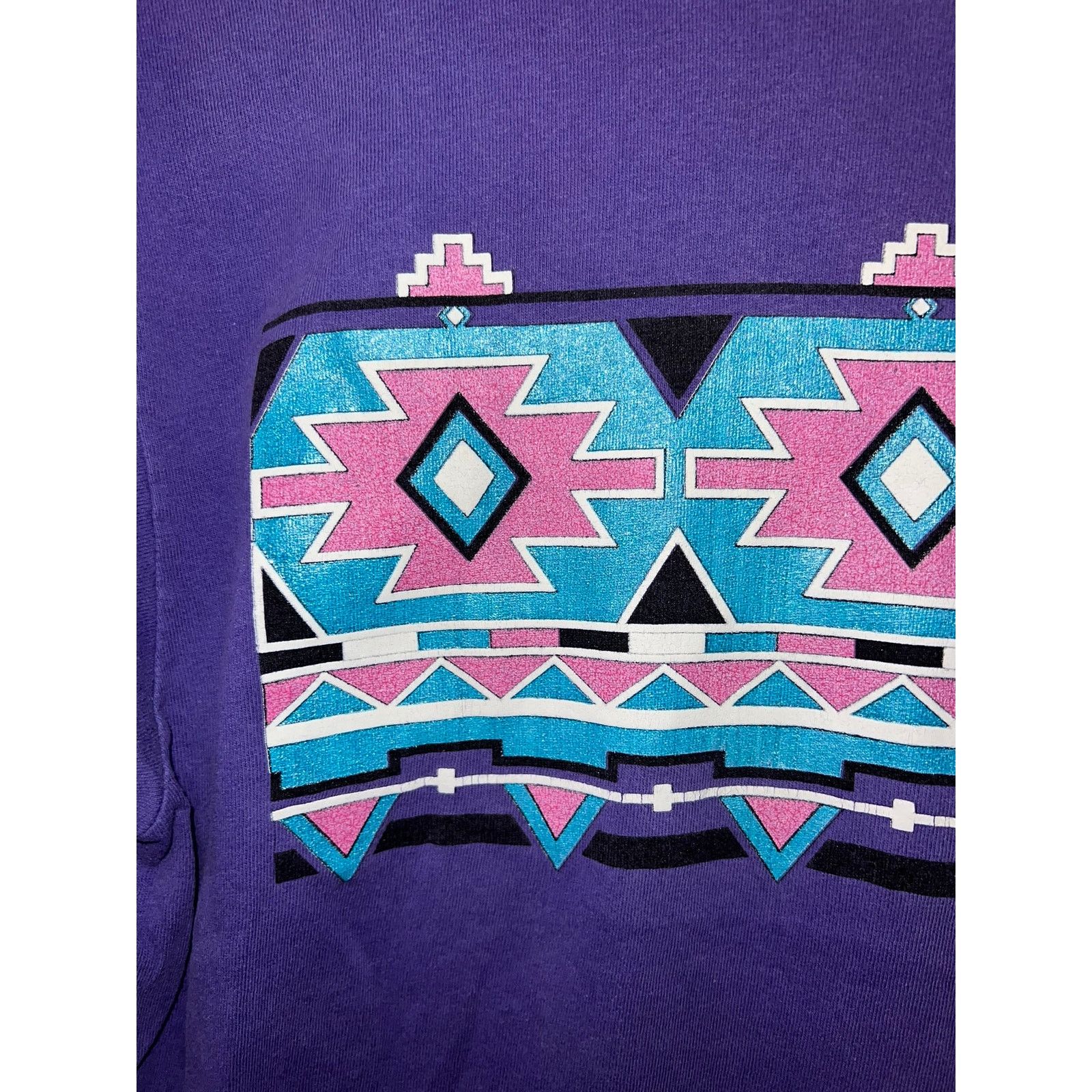 Hanes 90s Vintage Purple Native American Aztec Purple Shirt VTG L Size US L / EU 52-54 / 3 - 2 Thumbnail