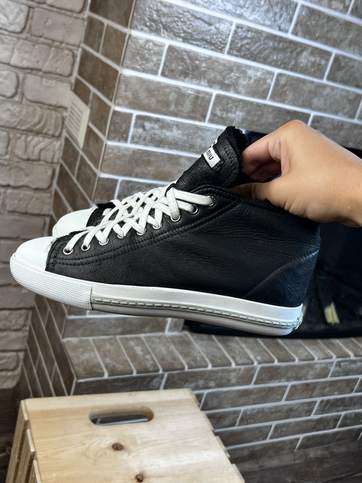Miu Miu Miu Miu Shearling Suede High Top Black Shoes Size US 7.5 / IT 37.5 - 5 Thumbnail