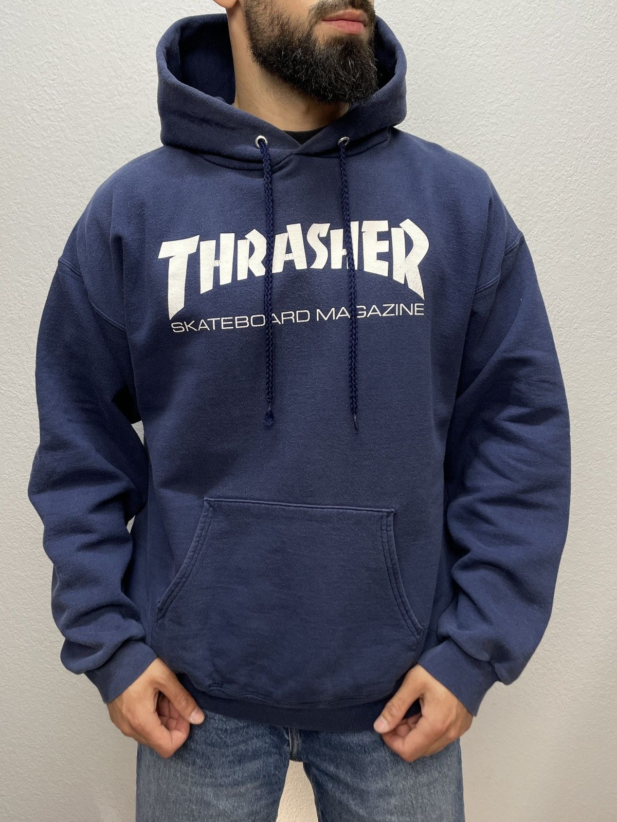 Thrasher Vintage Thrasher Navy Boxy Hoodie Skateboard Magazine Logo Size US M / EU 48-50 / 2 - 1 Thumbnail
