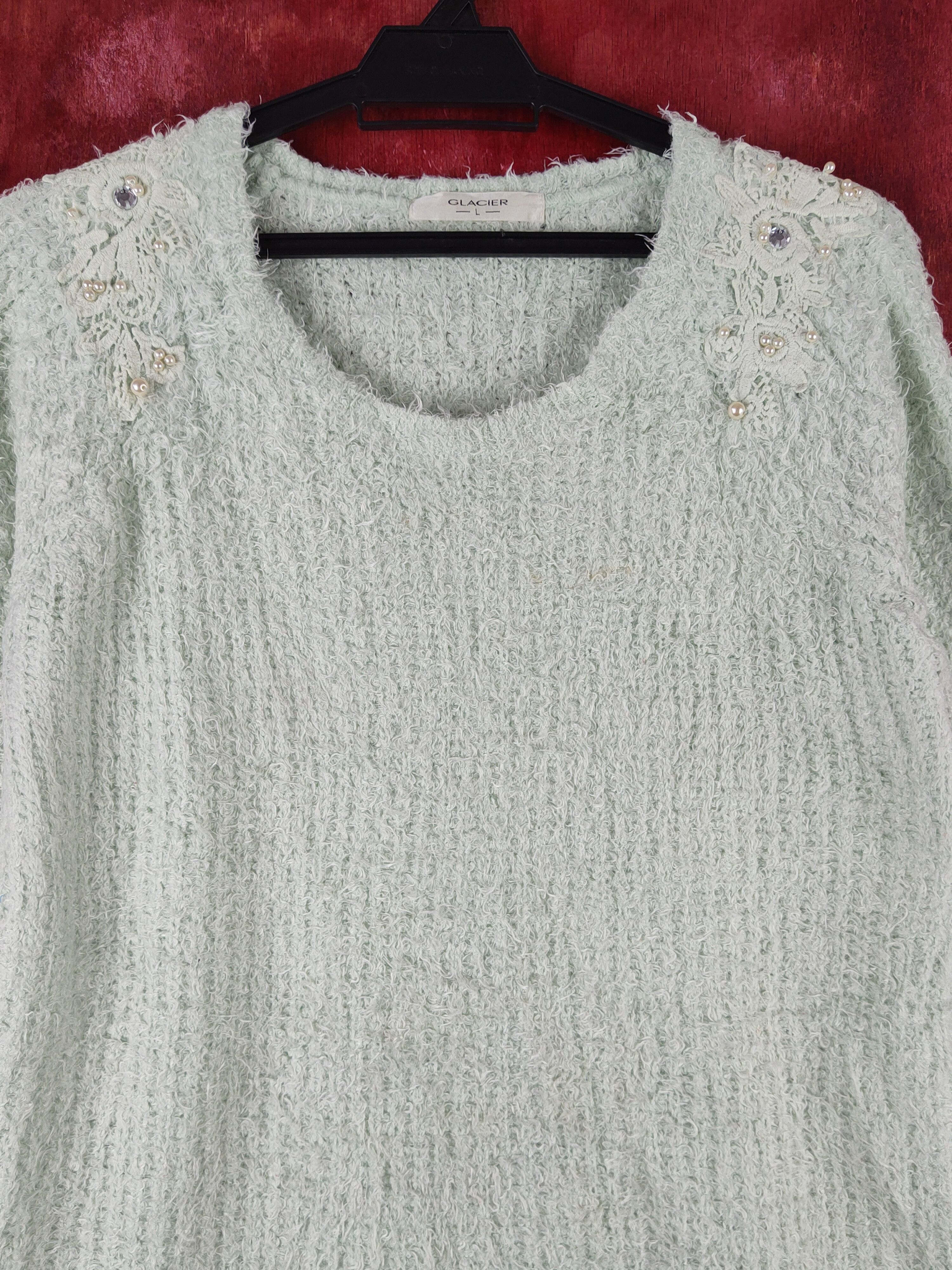Homespun Knitwear × Japanese Brand × Vintage Glacier Light Green Shag Shaggy Fur Mohair Knitwear #S1932 Size M / US 6-8 / IT 42-44 - 2 Thumbnail