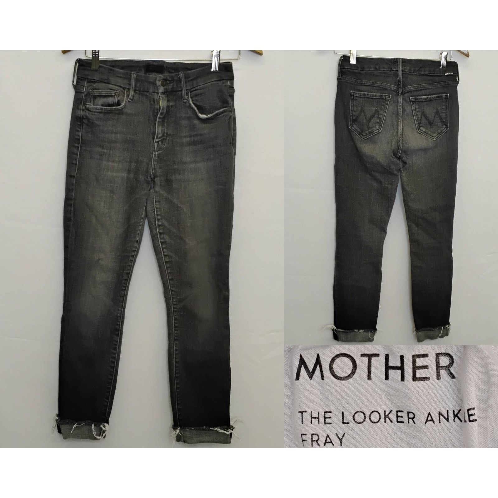 MOTHER Mother The Looker Ankle Fray Jeans Women's 25x27 Black Wash Size 25" / US 0 / IT 36 - 1 Thumbnail