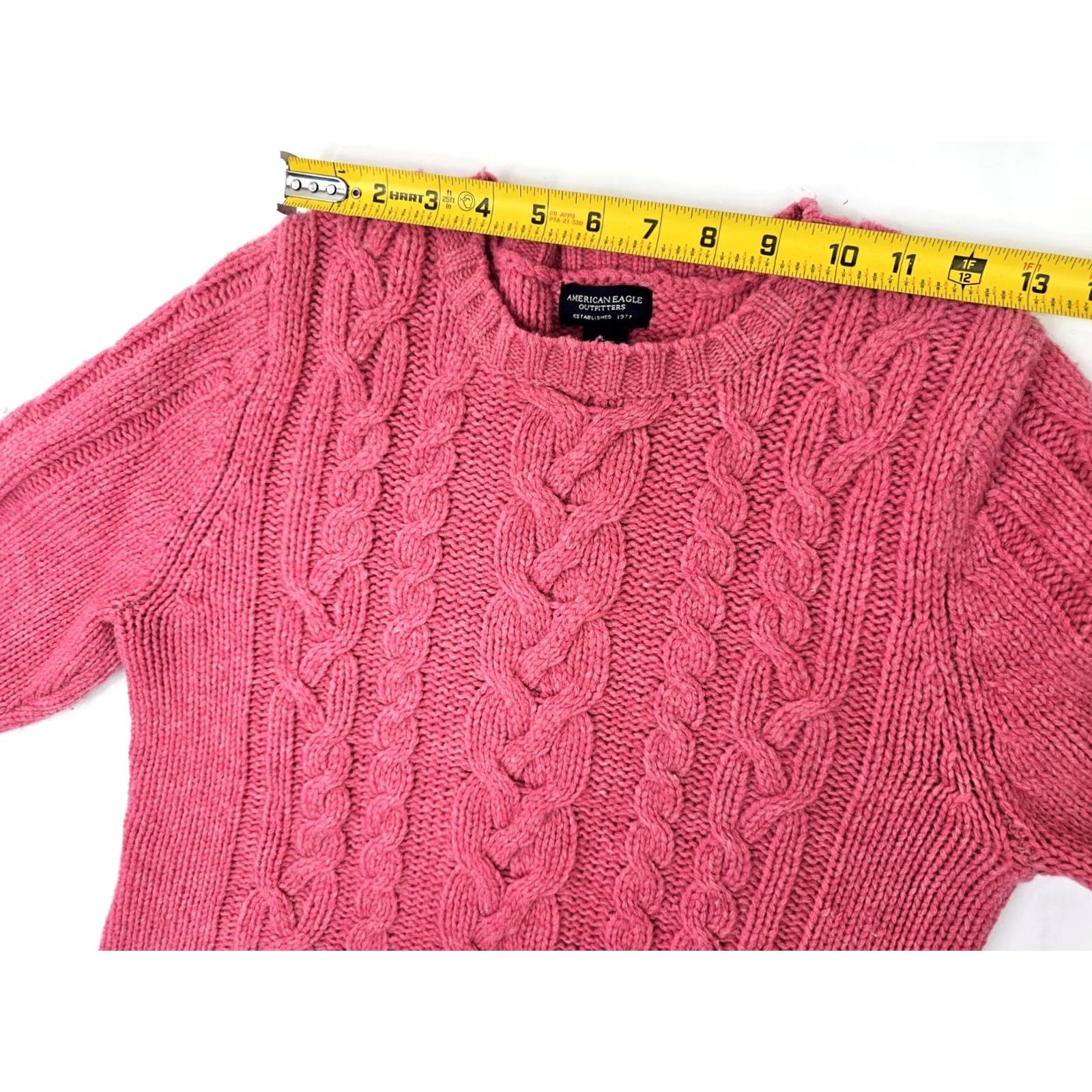 American Eagle Outfitters American Eagle Outfitters Sweater Women L Pink Crew Neck Cable Knit Shetland Merino Wool Knit Pullover Size L / US 10 / IT 46 - 4 Thumbnail