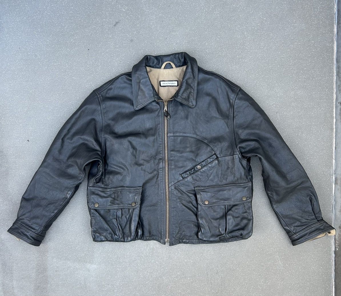 Emporio Armani 80s military multi pocket leather jacket