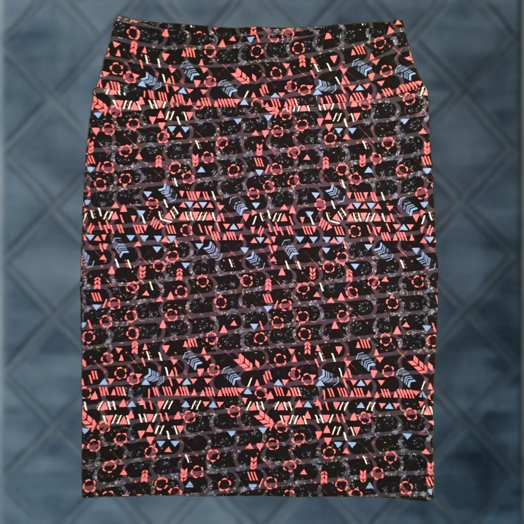 Vintage LuLaRoe Cassie Skirt XL Gray Orange Geometric Knee Length Unlined Pull On Size 40" / US 18 - 1 Thumbnail