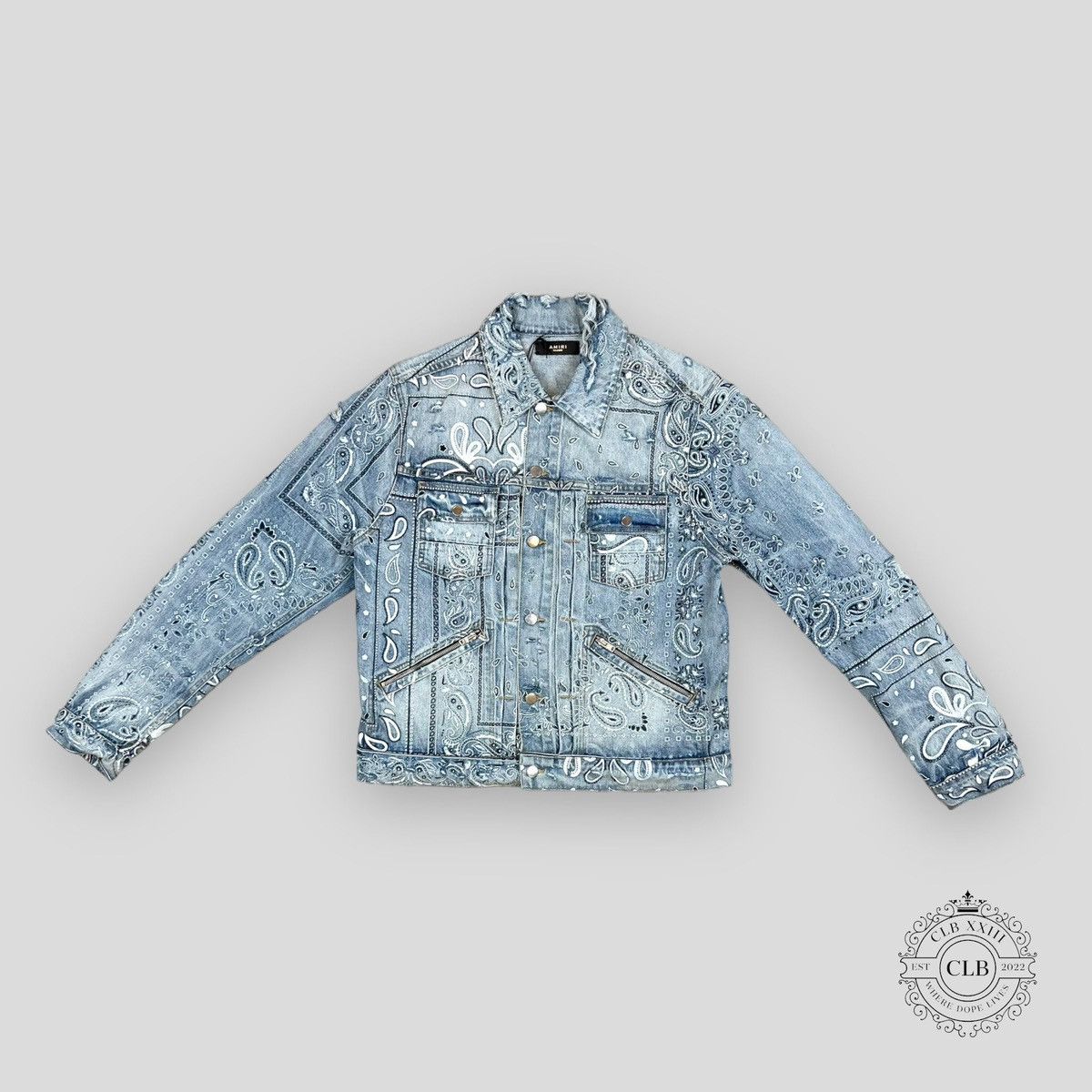 image of Amiri Screen Print Bandana Trucker Jacket Clay Indigo in Indigo Denim, Men's (Size 2XL)