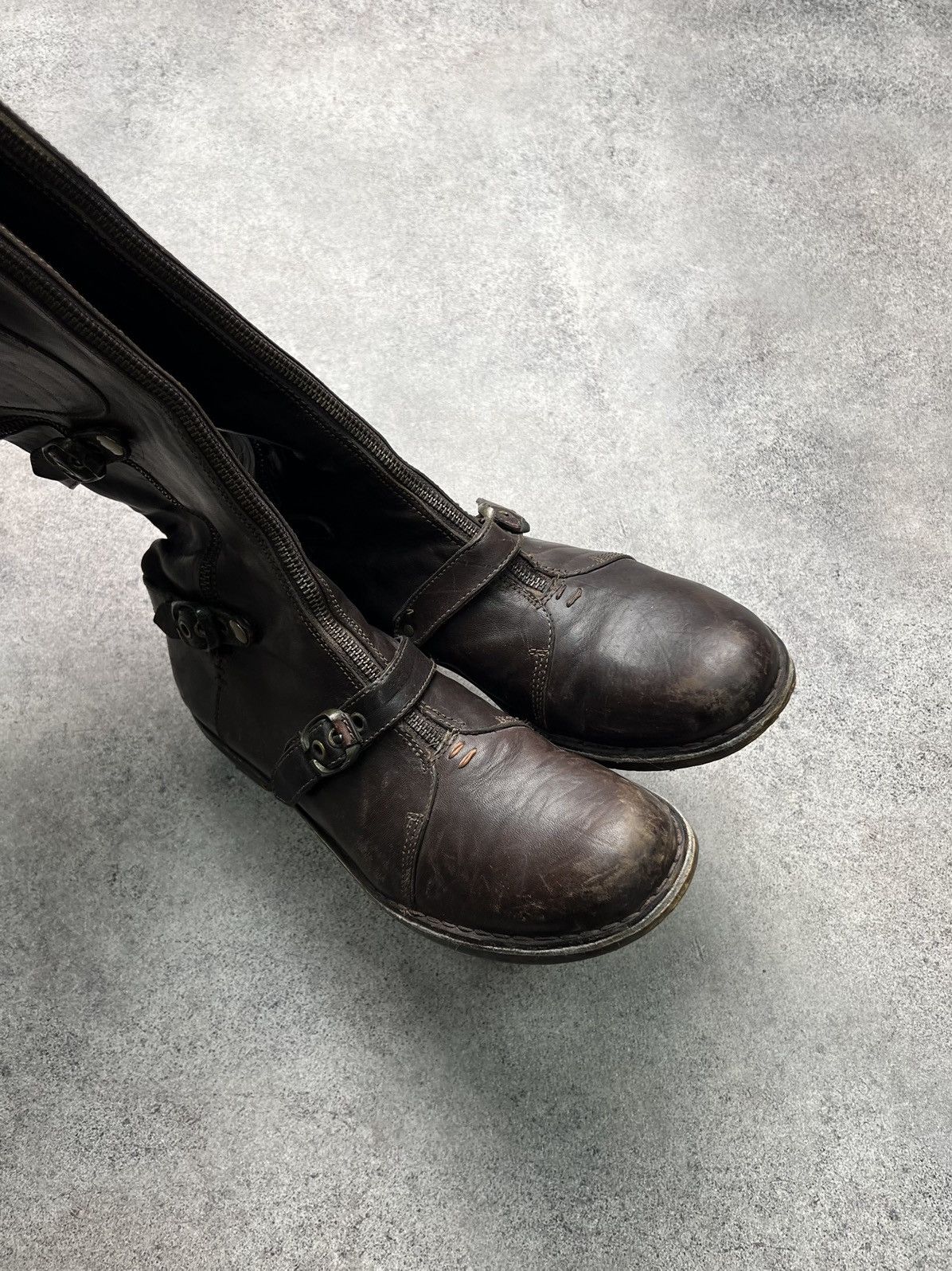 Guidi Vintage italian leather high knee belted boots with zips Size US 10 / IT 40 - 7 Thumbnail