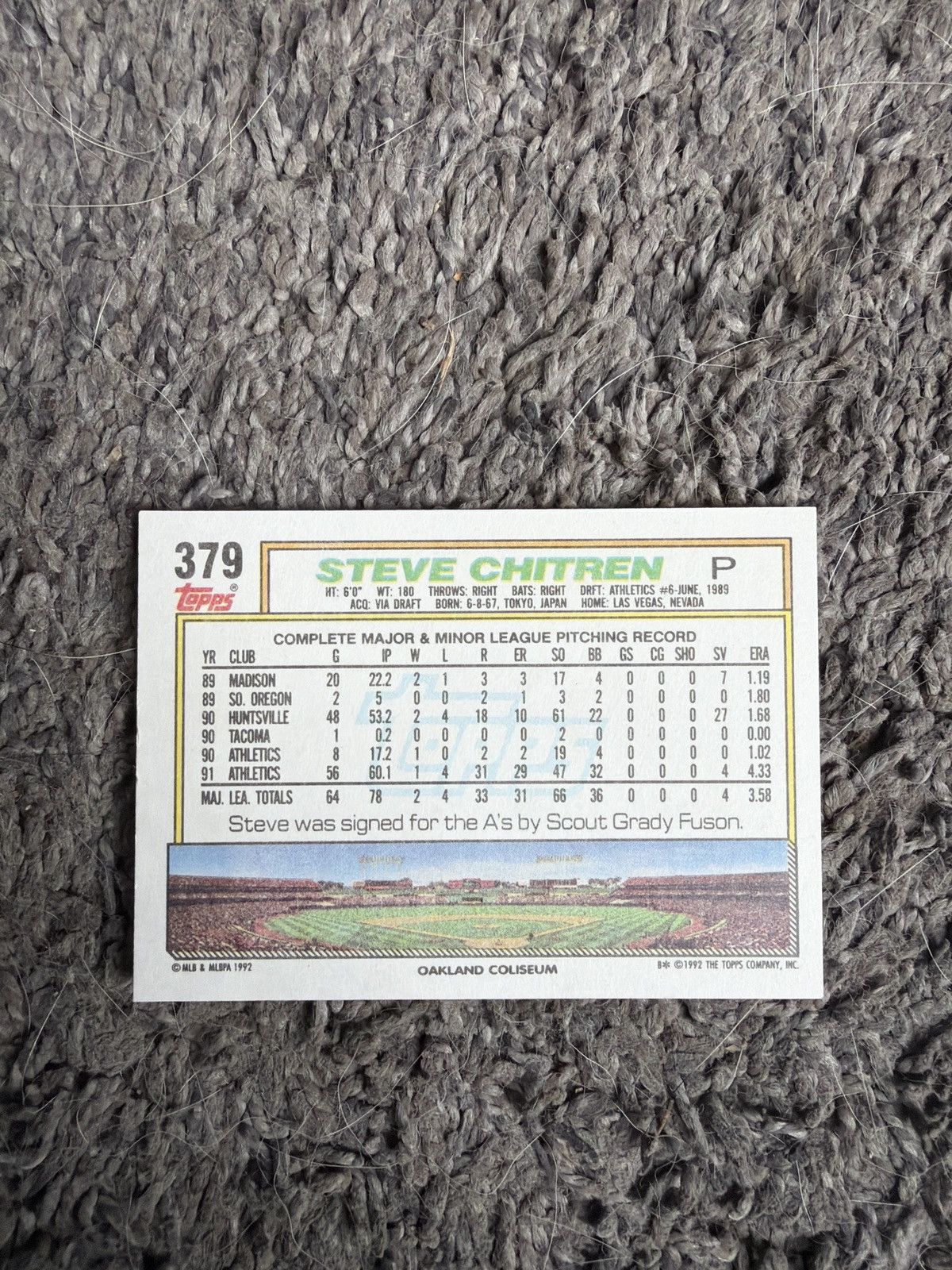 MLB 1992 Topps #379 Steve Chitren Card Size ONE SIZE - 2 Thumbnail
