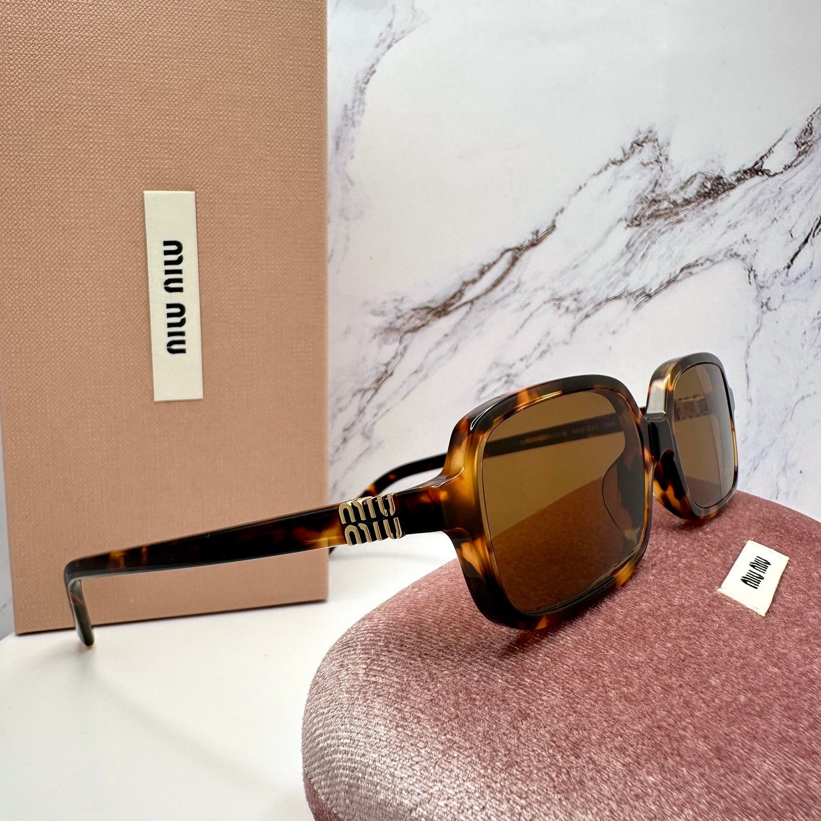 Miu Miu New MIU MIU Sunglasses Brown Tortoise Slim Acetate Authentic Size ONE SIZE - 18 Thumbnail