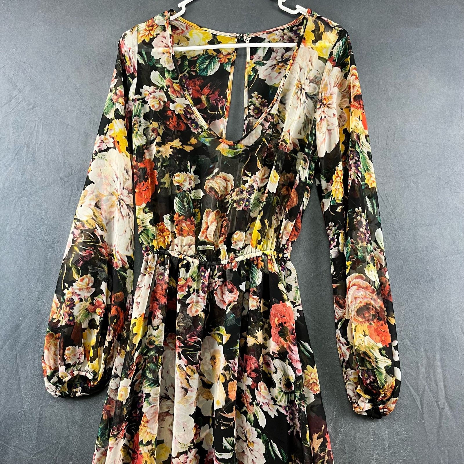 Other Floral Chiffon Maxi Dress Sleeves Cottage Peek A Boo Back Size S / US 4 / IT 40 - 4 Thumbnail