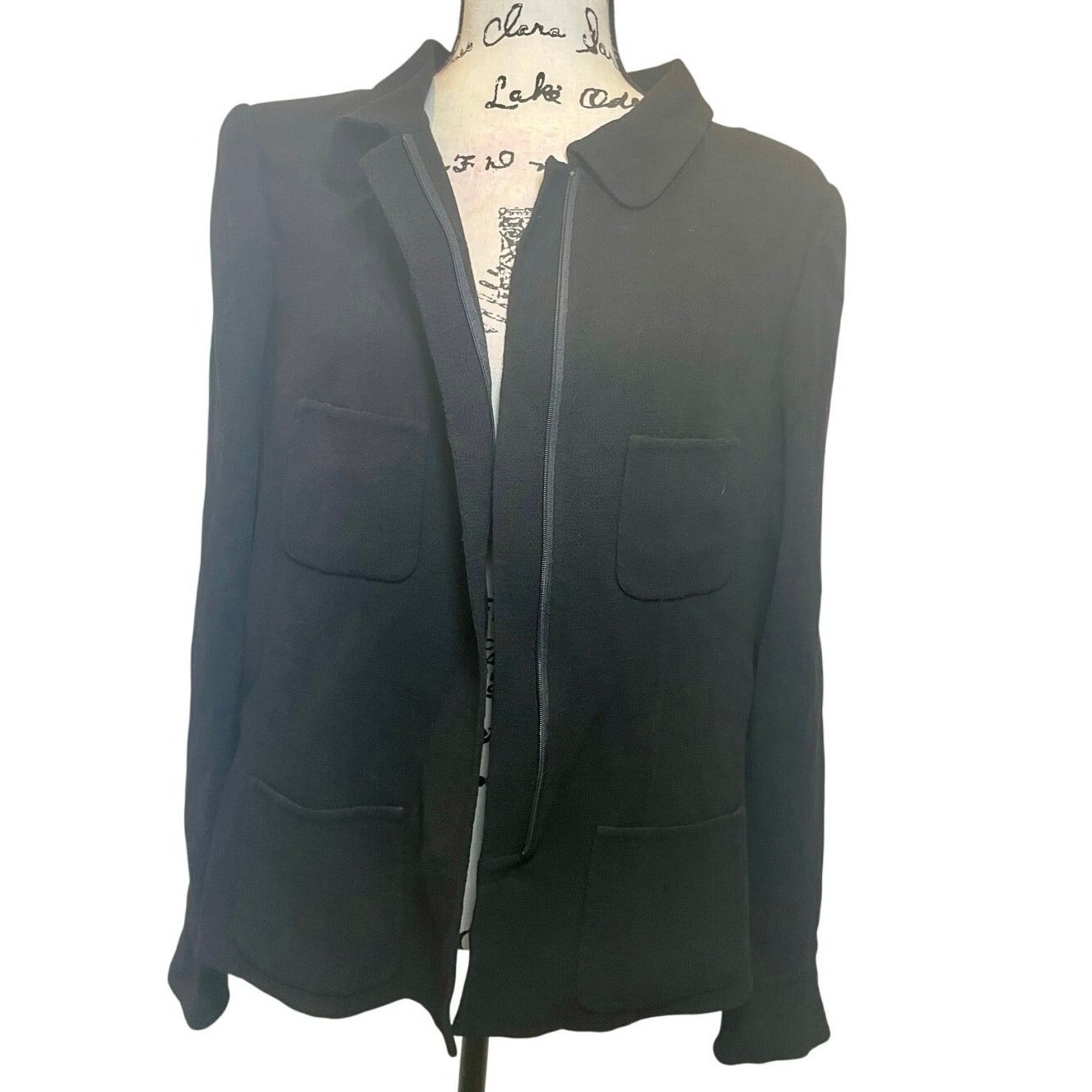 Oscar De La Renta 90’s OSCAR DE LA RENTA BLAZER SILK ZIP UP BLACK SZ 12 GOTH Size XL / US 12-14 / IT 48-50 - 10 Thumbnail