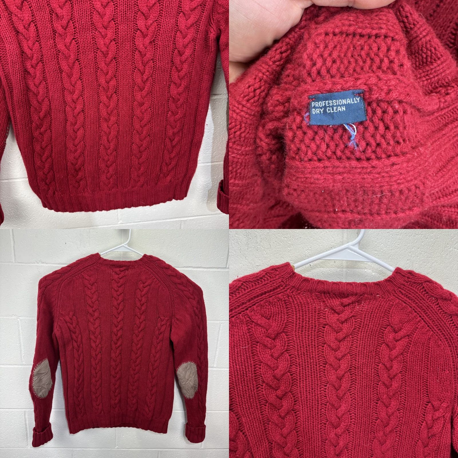 Ralph Lauren VINTAGE Polo Ralph Lauren Cable Knit Suede Elbow Patch Sweater M Red Men's Pullover 90s Preppy London Style Size US M / EU 48-50 / 2 - 8 Thumbnail