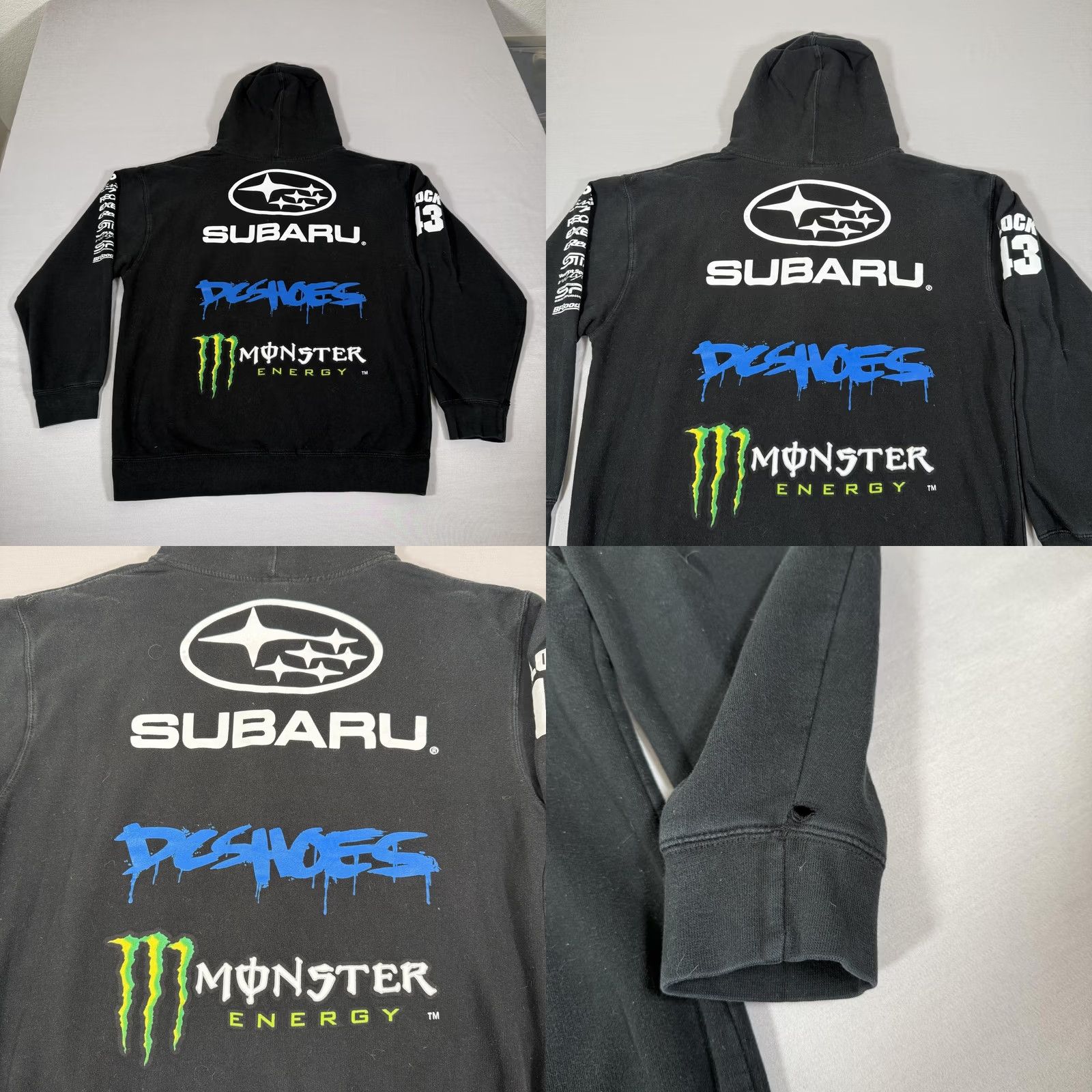 Vintage DC Shoes Hoodie Mens Large Black Subaru Rally Team Monster Energy Block 43 Full Zip Graphic Print Hoodie Sweatshirt Size US L / EU 52-54 / 3 - 9 Thumbnail