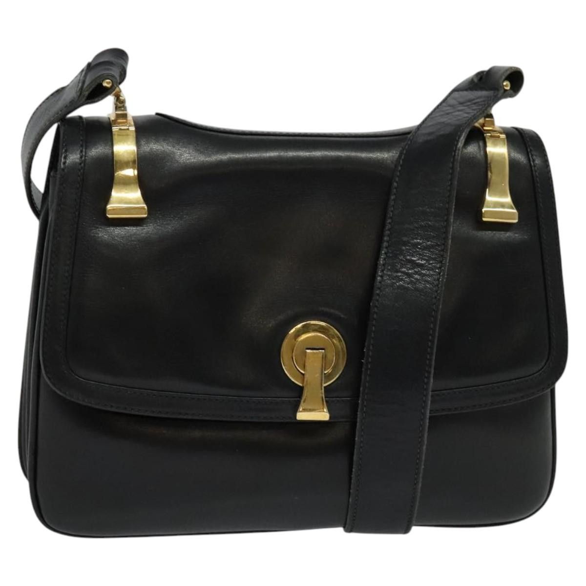 Gucci Shoulder Bag Leather Black Gold Auth Fm4548, Women's