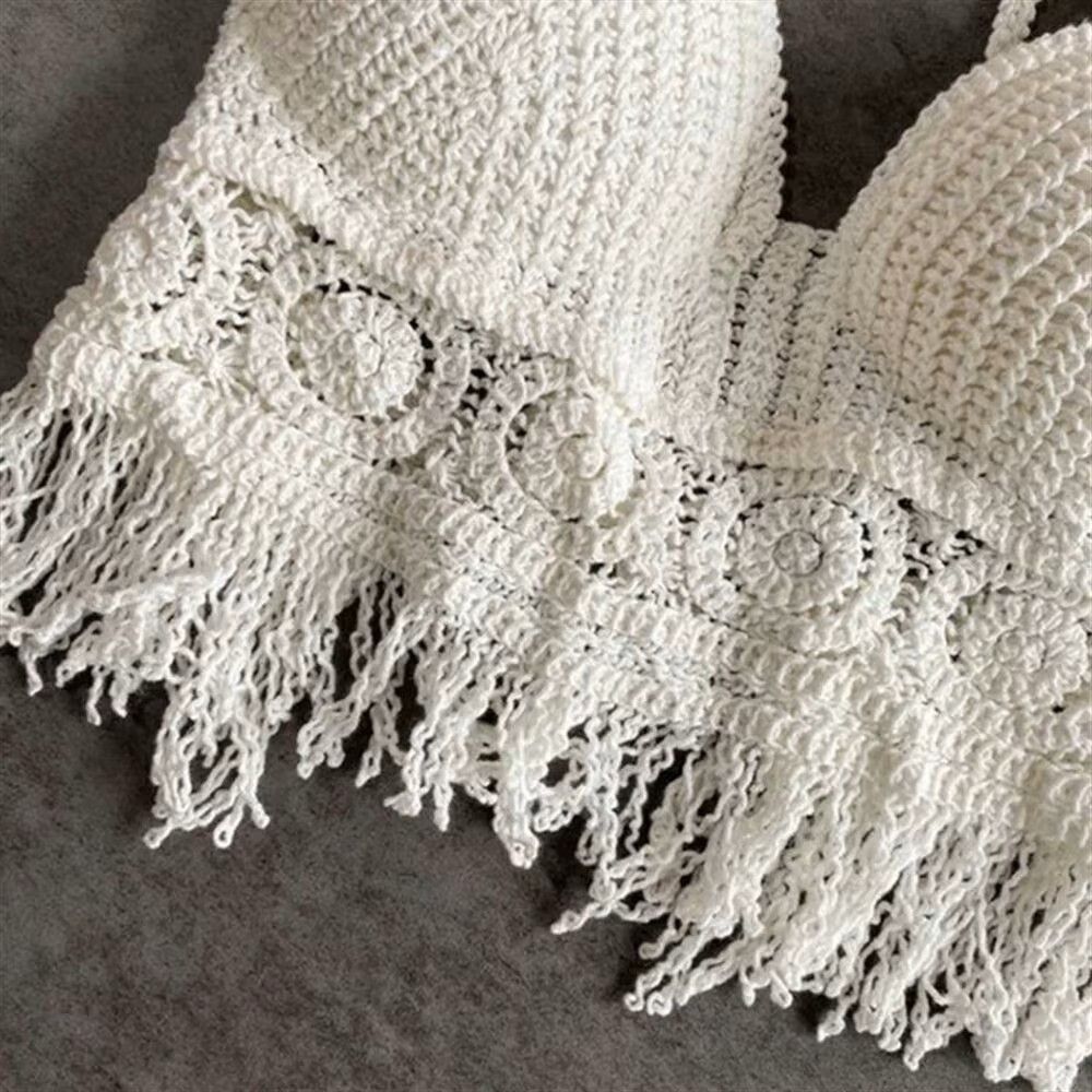 Other White Handmade Crochet Lace Halter Bralette Top, Crop Top Size ONE SIZE - 7 Thumbnail