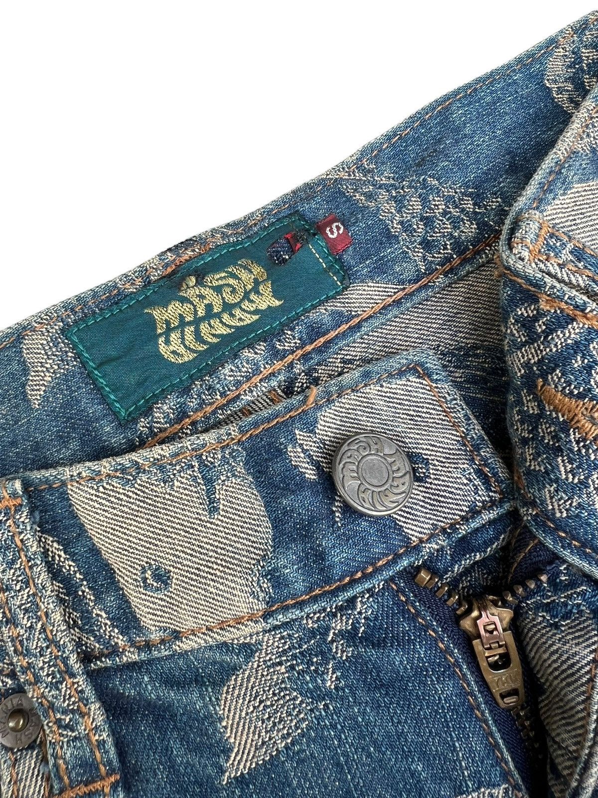 Karakuri Tamashii Mud Mash Mania Japan Embroidery Koi Fish Denim Flare Jeans Size US 29 - 5 Thumbnail