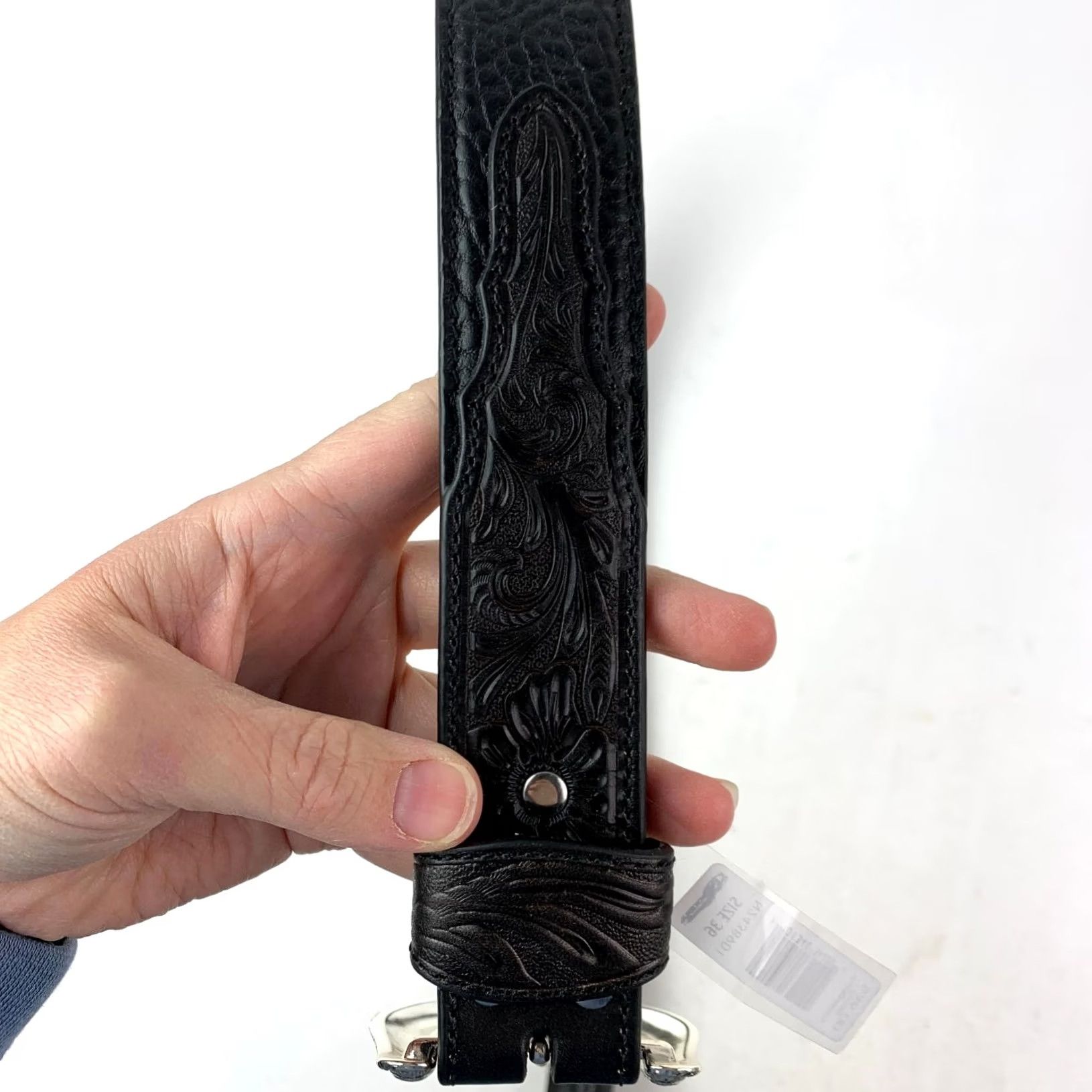 Vintage Nocona Black Genuine Leather Tooled Belt Mens 36 NWT N2438901 Size ONE SIZE - 5 Thumbnail