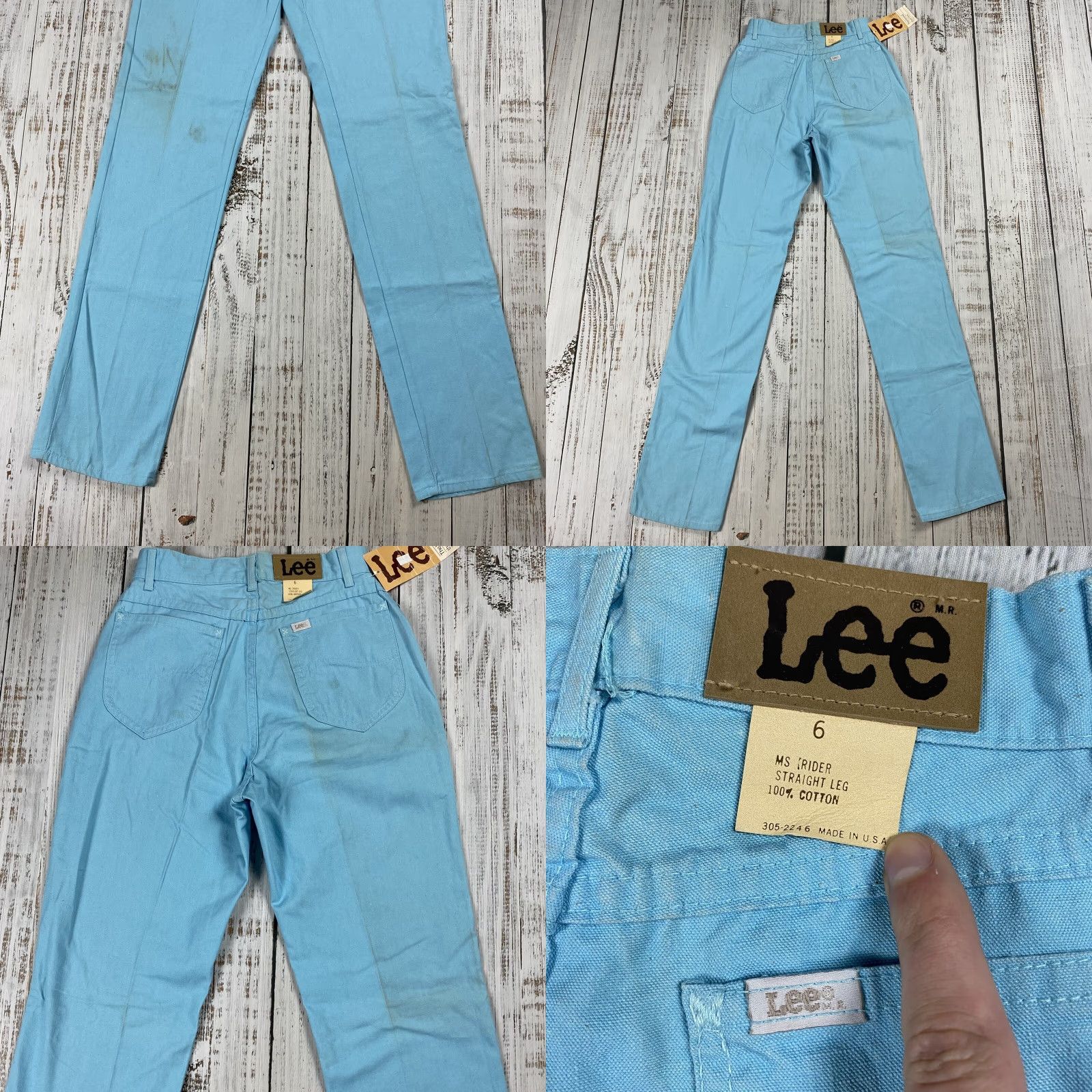 Lee VINTAGE Lee Jeans Clothing Bottoms Women's Size 6 Light Blue Cotton 1970s Straight Hippy Style Size 28" / US 6 / IT 42 - 8 Thumbnail