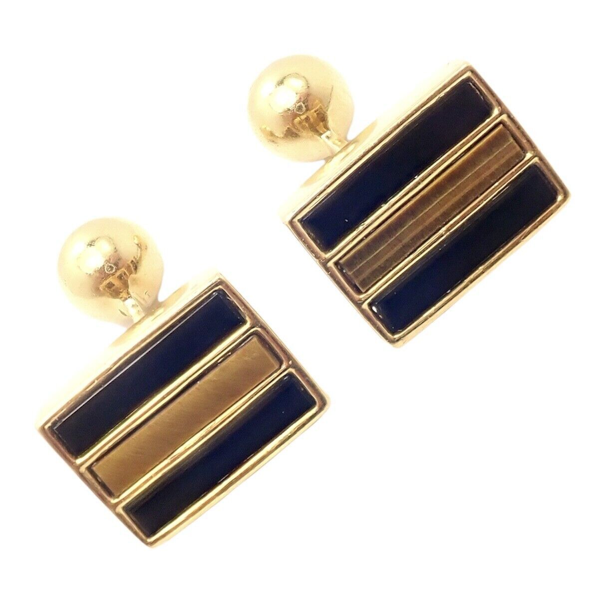 18k Yellow Gold Classic Onyx Tiger Eye Cufflinks