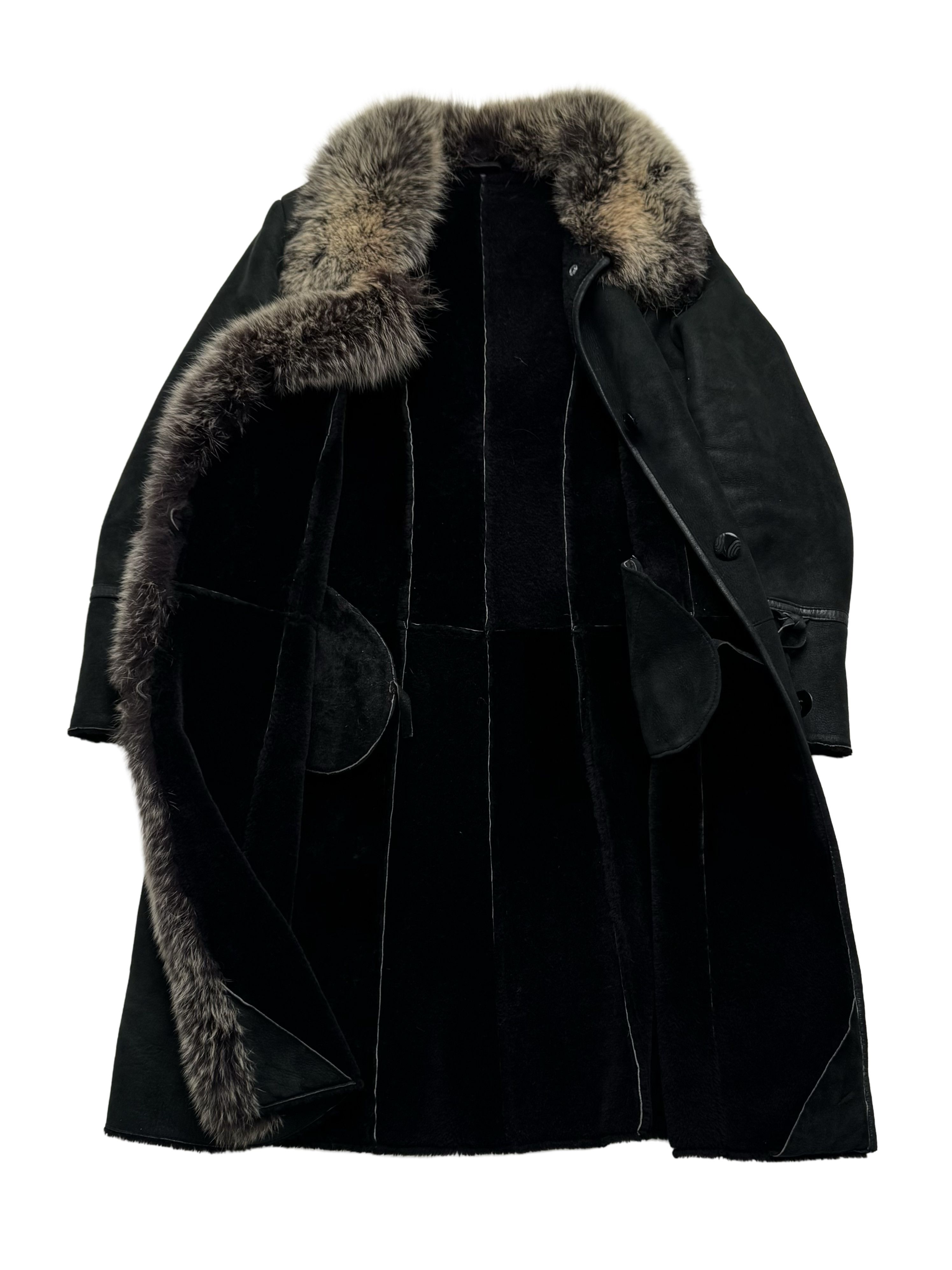 Vintage Vintage Black Leather Coat Real Fur Trim Long Sheepskin Size XL / US 12-14 / IT 48-50 - 7 Thumbnail
