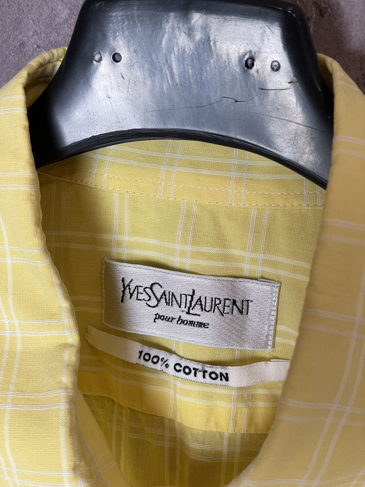 Vintage × Yves Saint Laurent Vintage Check Yves Saint Laurent Pour Homme Button Up Shirt Size US L / EU 52-54 / 3 - 10 Thumbnail