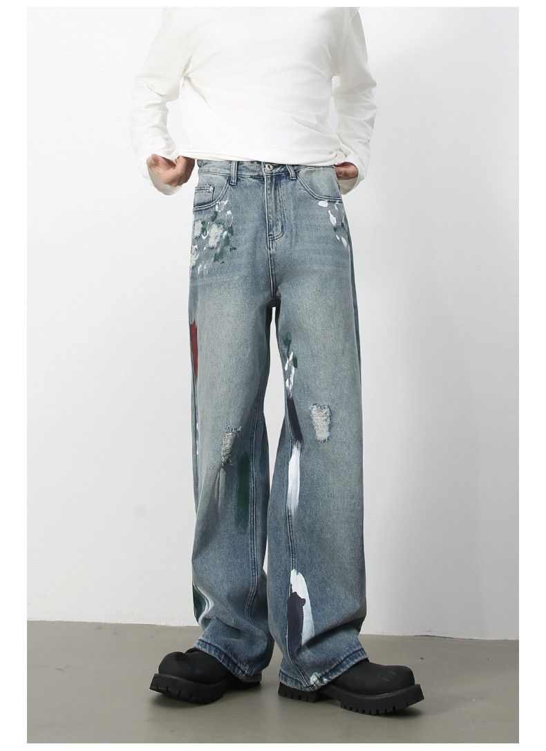 Japanese Brand × Jean American street graffiti design ripped jeans men's loose Size US 32 / EU 48 - 1 Thumbnail