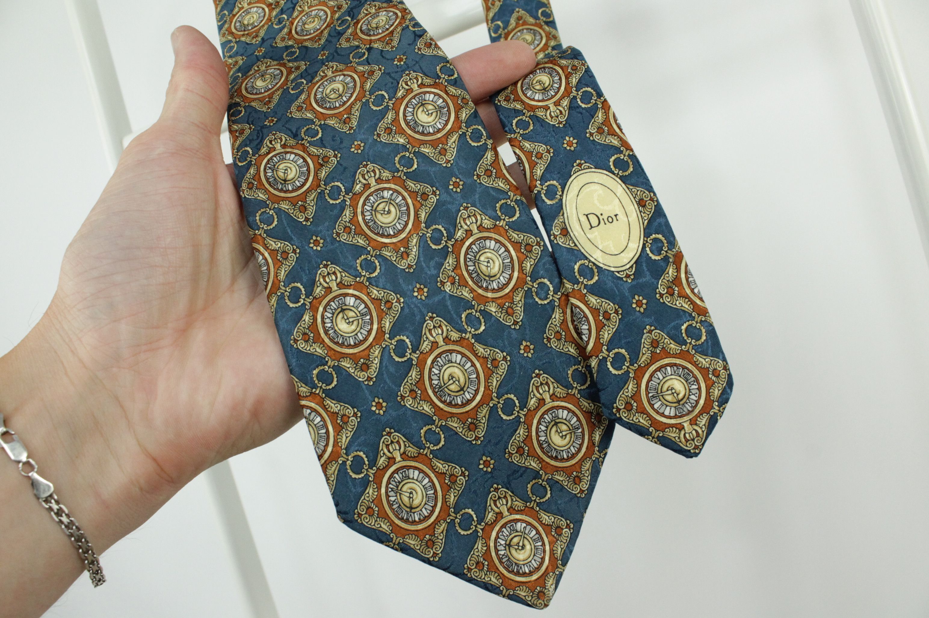 Christian Dior Monsieur Christian Dior Monsieur Hand Made Clock Print Silk Tie Size ONE SIZE - 3 Thumbnail