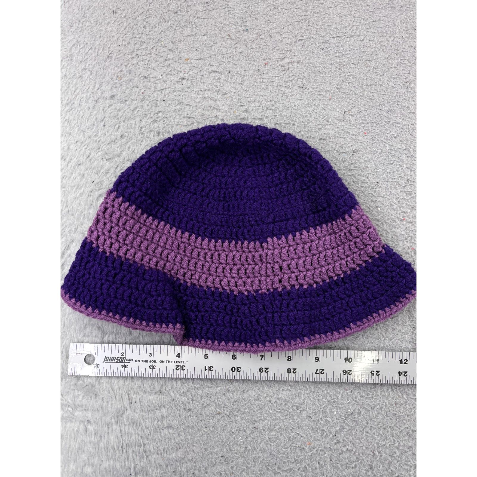 Vintage Handmade Hat Womens One Size Purple Bucket Beanie Toque Crochet Knit Floral Acrylic Picnic Size ONE SIZE - 3 Thumbnail