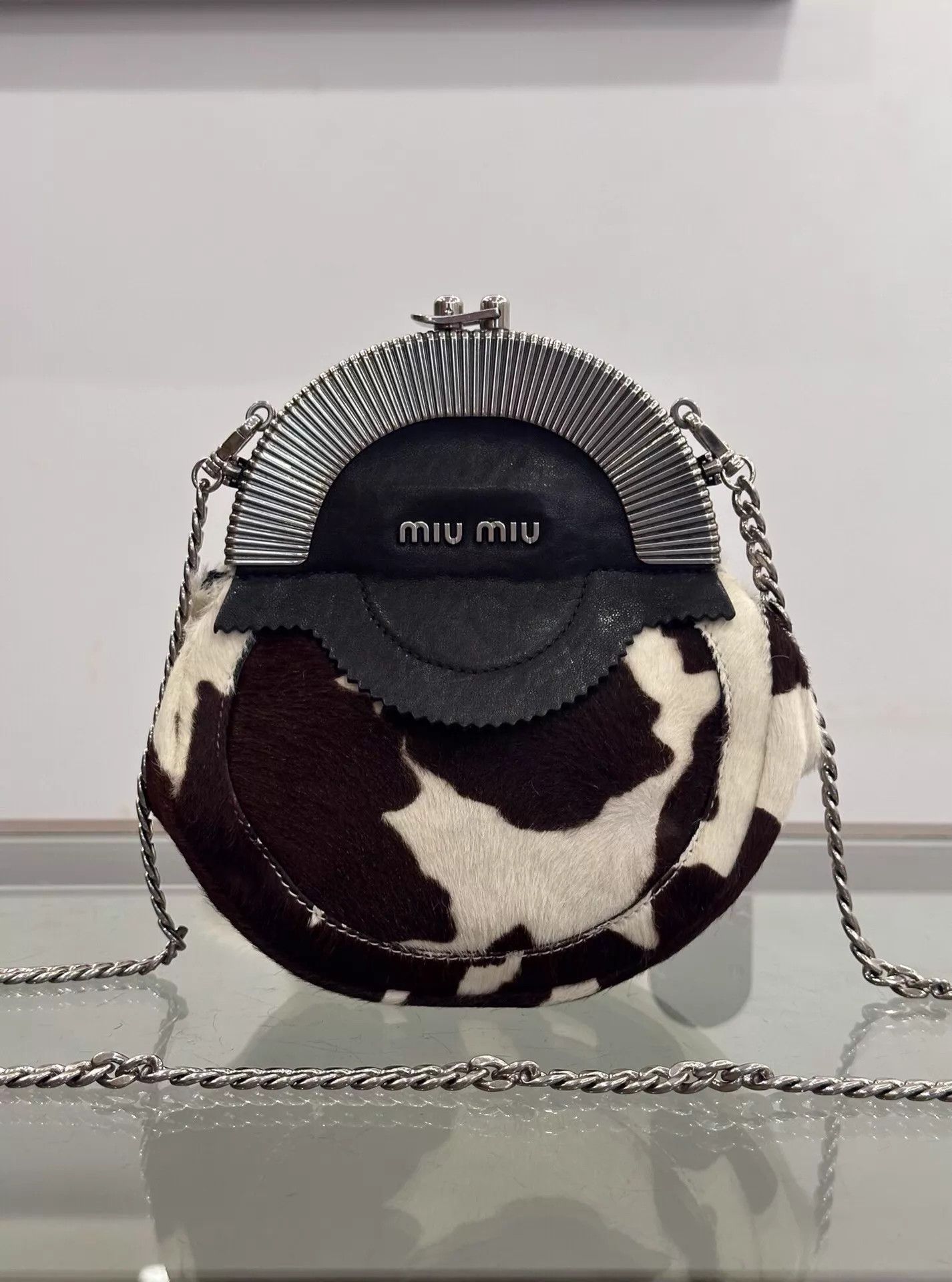 Miu Miu MIU MIU Colorblocked Cow Print Logo Horse Fur Tassel Bag Size ONE SIZE - 2 Thumbnail