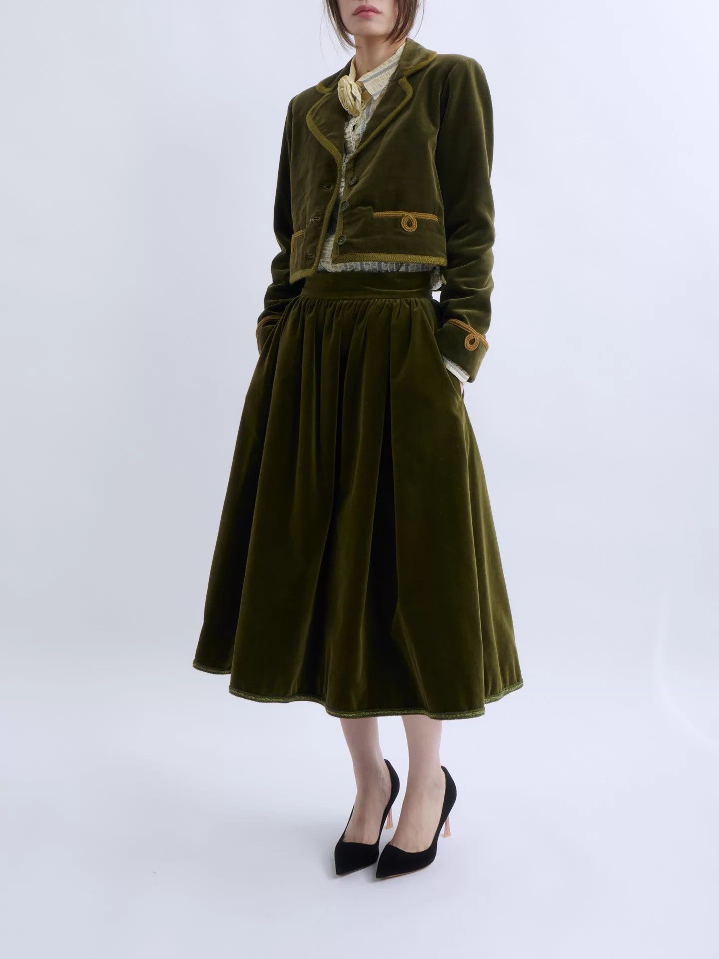 Valentino VALENTINO GARAVANI 70s Olive Green Velvet 2-Piece Set Size M / US 6-8 / IT 42-44 - 3 Thumbnail