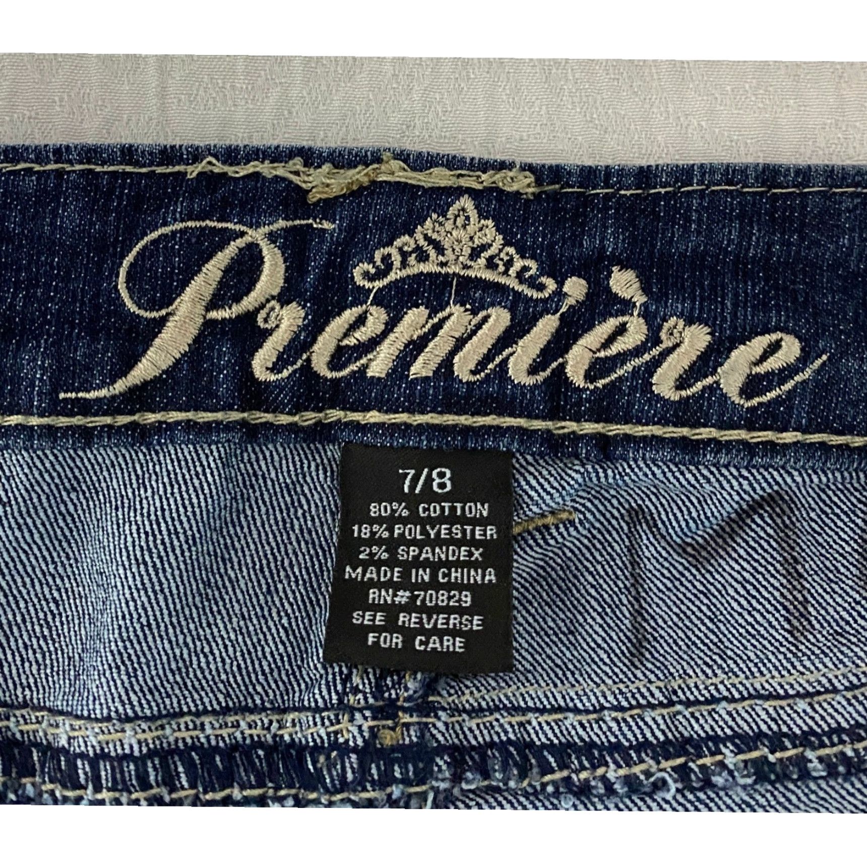 Vintage Premiere Womens Jeans 7/8 Dark Wash Distressed Embellished Rhinestone Whiskers Jeans Size 30" / US 8 / IT 44 - 5 Thumbnail