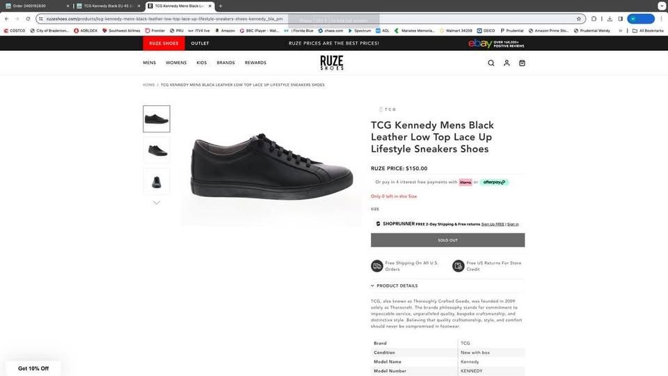 Other TCG Kennedy Mens Black Leather Low Top Lace Up Lifestyle Size US 12 / EU 45 - 2 Thumbnail