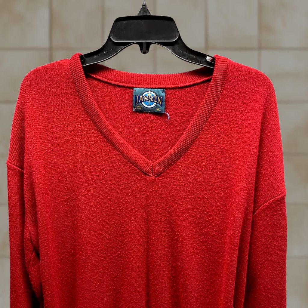 Jantzen VINTAGE Jantzen Sweater Mens XL Red Knit Acrylic V-Neck 80s Pullover Long Sleeve Knit 1A Size US XL / EU 56 / 4 - 1 Thumbnail