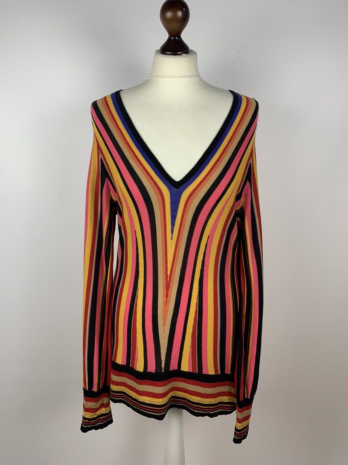 Desigual Women’s Desigual Striped V-Neck Knit Sweater Size L Y2K Art Size L / US 10 / IT 46 - 1 Thumbnail