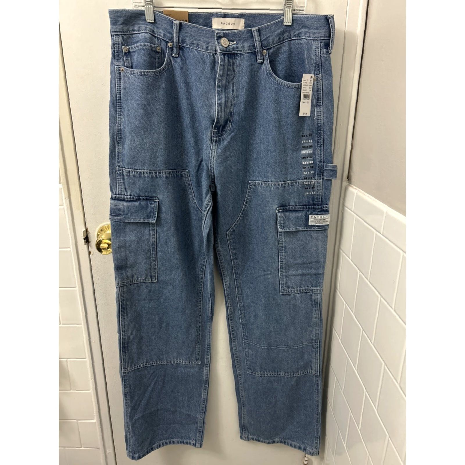 Pacsun VINTAGE PacSun Baggy Jeans Mens 34x32 Blue Cargo Pocket Double Knee NWT 5 MSRP Size US 34 / EU 50 - 2 Thumbnail