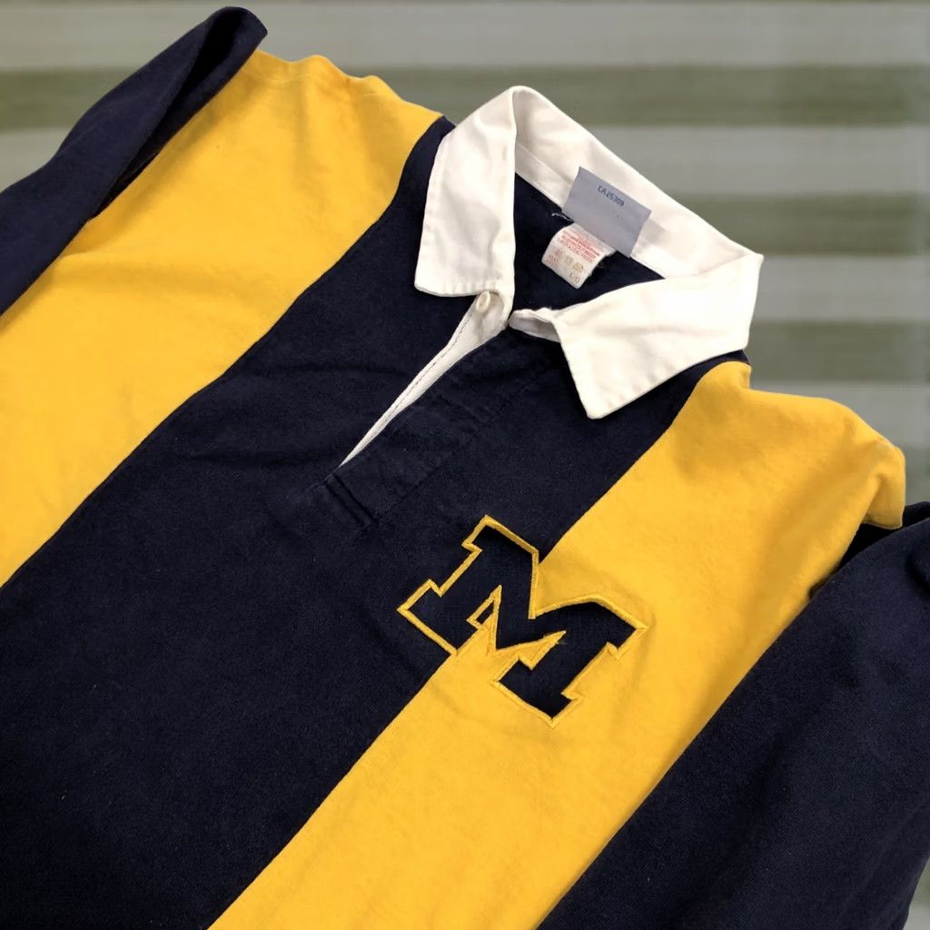 Vintage VINTAGE The Game Michigan Long Sleeve Rugby Polo Shirt Mens L Yellow Blue Striped Size US L / EU 52-54 / 3 - 1 Thumbnail