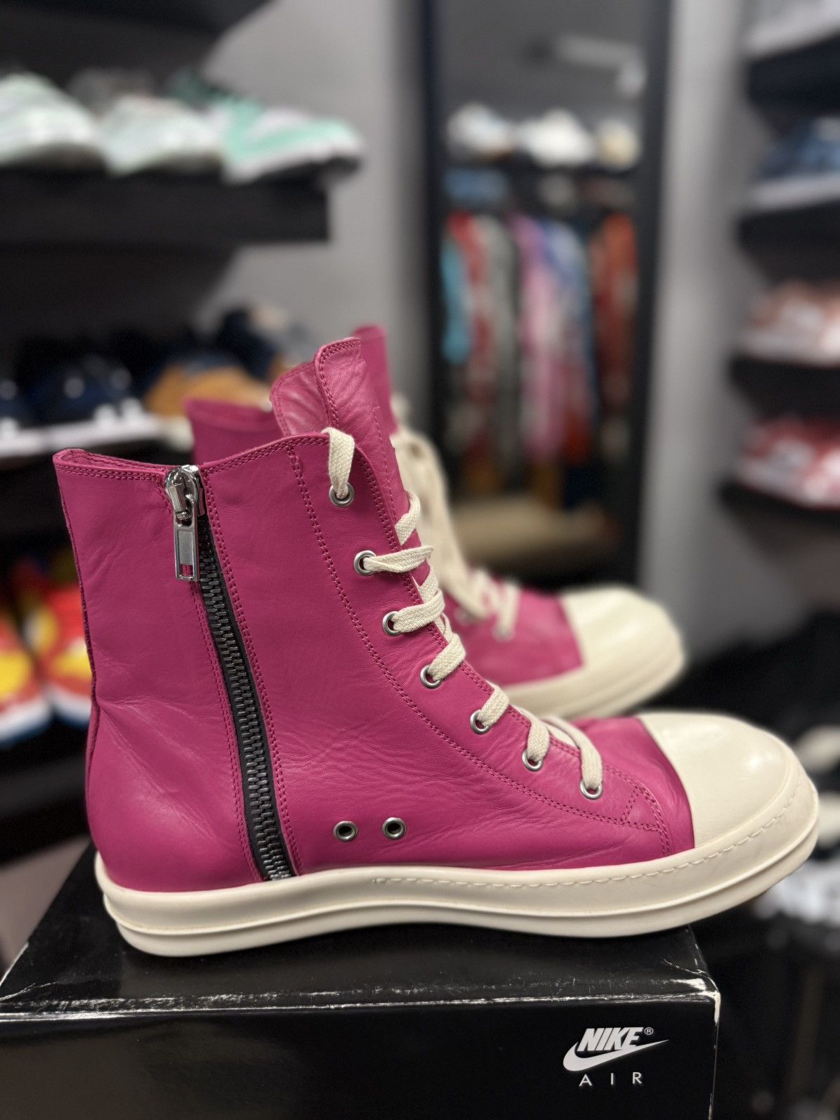 Rick Owens Rick Owen Pink High Top Leather Sneaker 44EU/11US Size US 11 / EU 44 - 5 Thumbnail