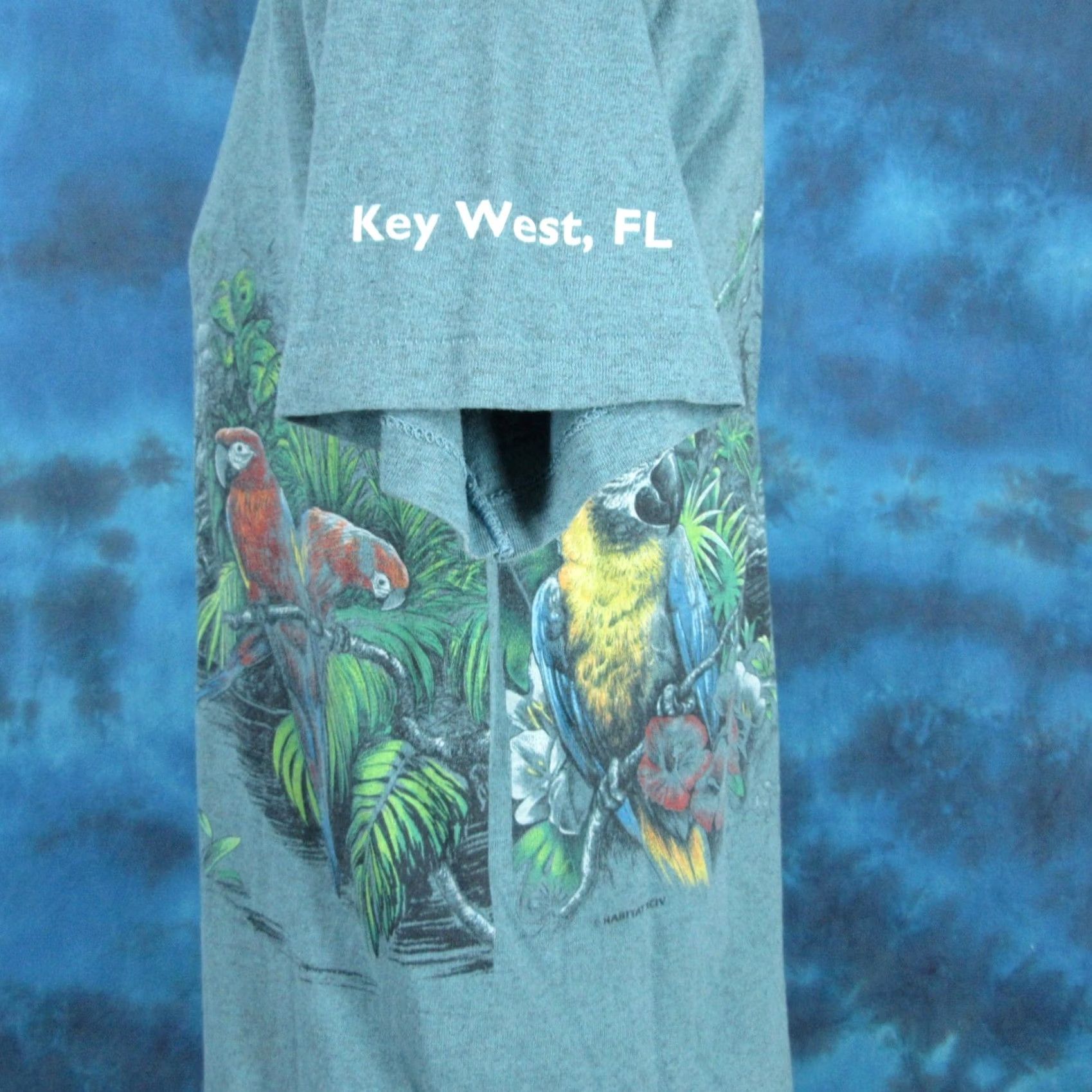 Vintage vintage 90s KEY WEST FLORIDA MACAW PARROT ALL-OVER PRINT T-Shirt MEDIUM beach Size US M / EU 48-50 / 2 - 4 Thumbnail