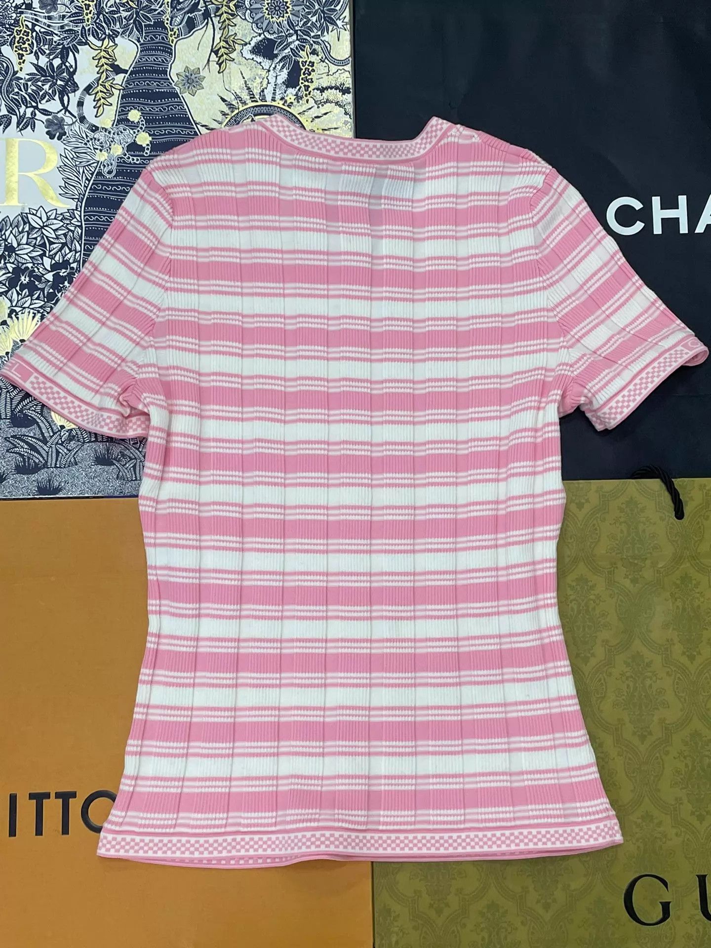 Chanel Chanel Pink Striped Knit Short Sleeve 38 Stretchy Near New Size S / US 4 / IT 40 - 3 Thumbnail