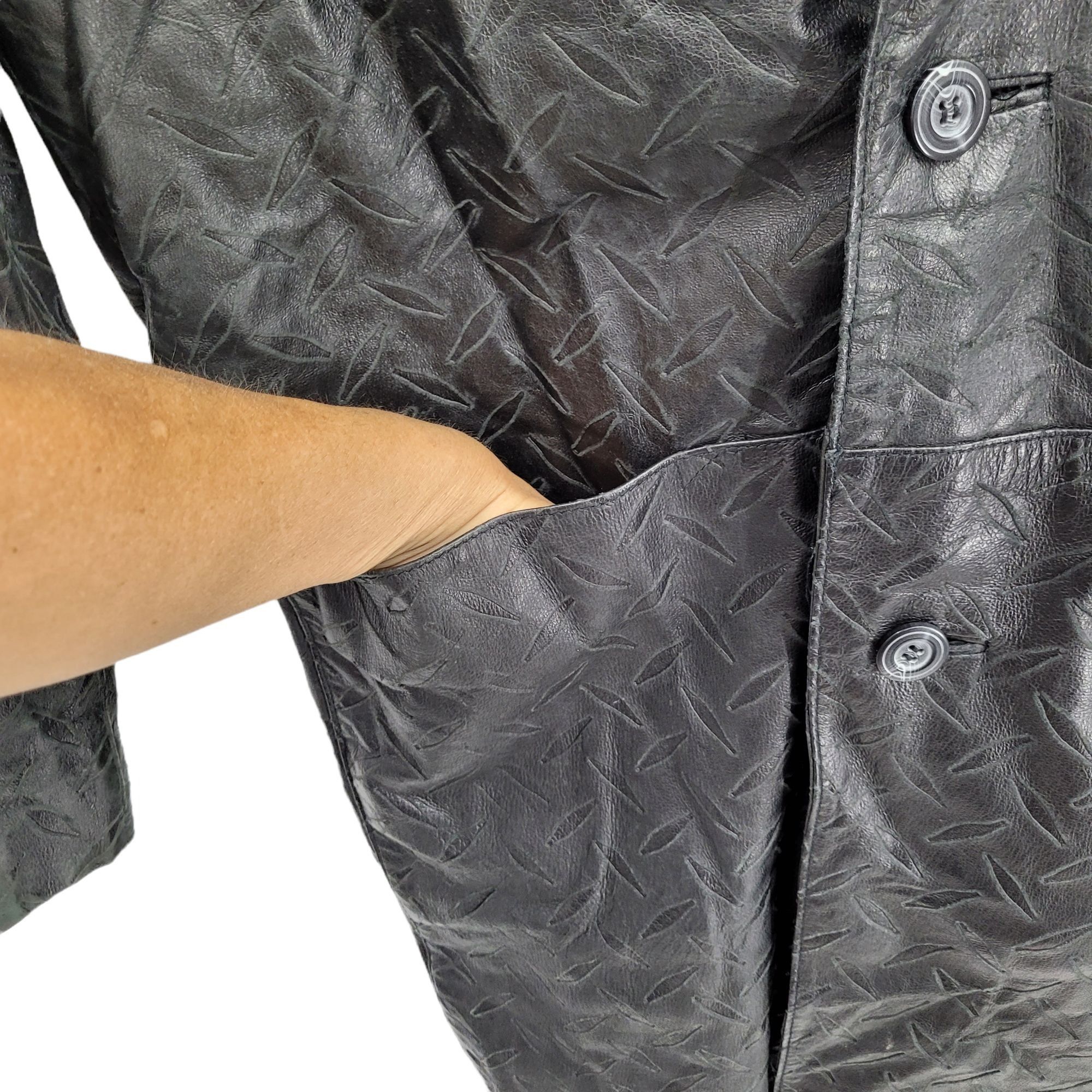 Vintage 80s Steampunk Black Leather Trench Coat Sz S Tread Embossed Size US S / EU 44-46 / 1 - 5 Thumbnail