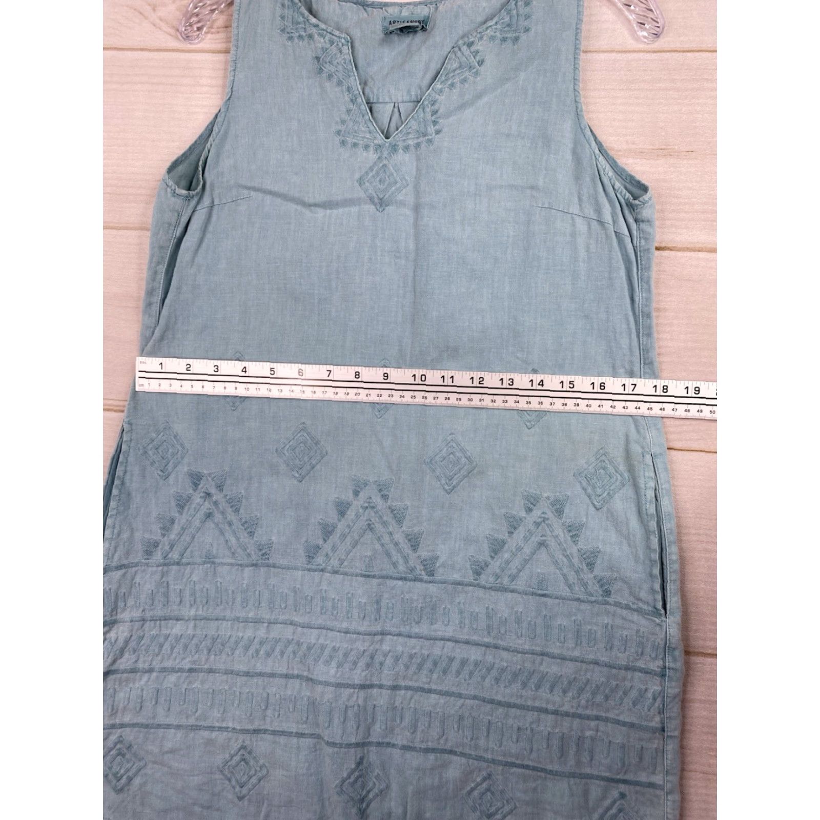 Vintage VINTAGE Artisan NY Dress S Blue Midi Slip 100% Linen Sleeveless Embroidered Pockets Boho Size S / US 4 / IT 40 - 7 Thumbnail