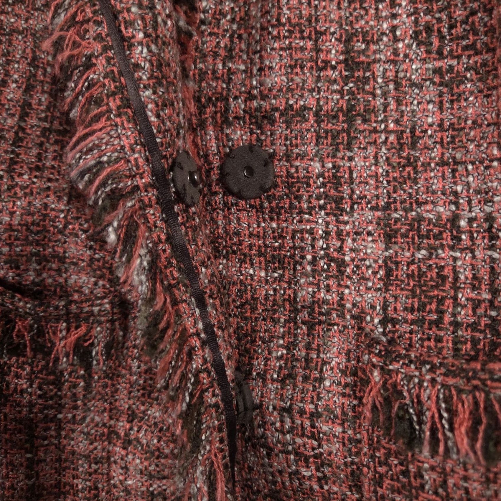 Vintage VINTAGE? No. New York & Company Blazer Womens 4 Red Tweed Fringe Snap Front Short Jacket Size 27" / US 4 / IT 40 - 5 Thumbnail