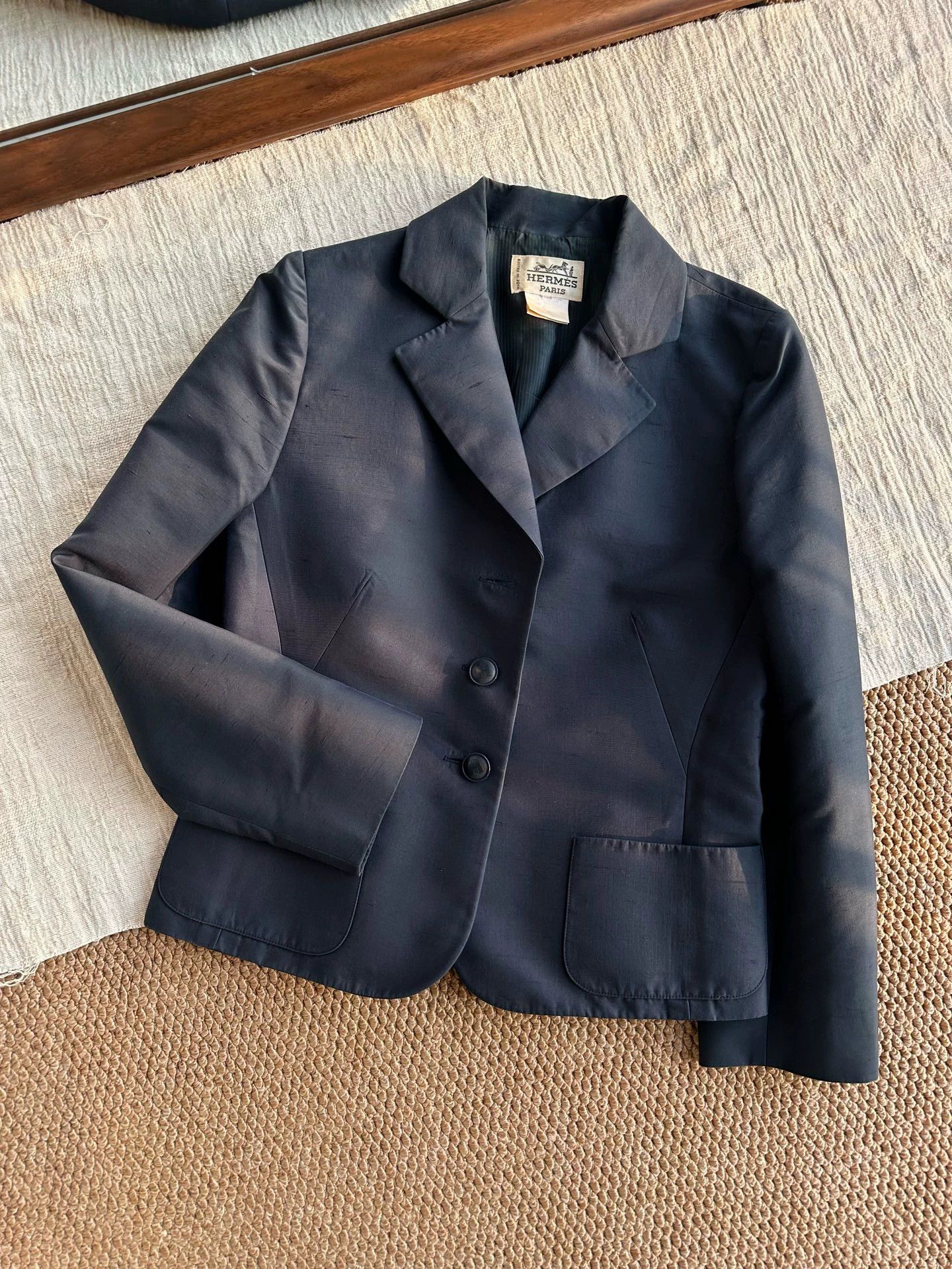 Hermes HERMES vintage waist-cinching distressed blazer women's navy black Size M / US 6-8 / IT 42-44 - 4 Thumbnail