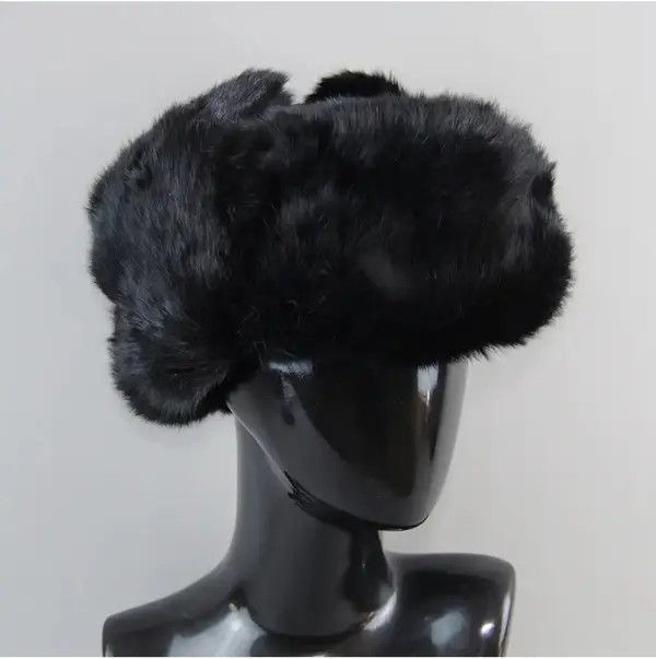 Japanese Brand Warm Natural Rabbit Fur Bomber Hat With Earflaps Size ONE SIZE - 3 Thumbnail