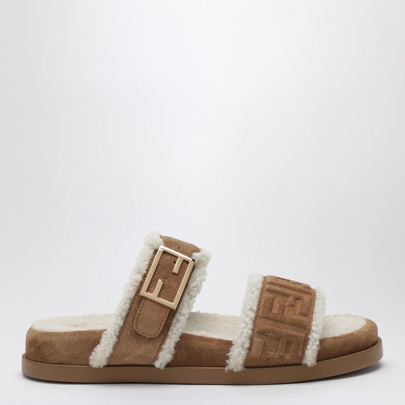 Fendi Fendi Slide Fendi Feel In Bronze Suede And Shearling Size US 6 / IT 36 - 1 Thumbnail