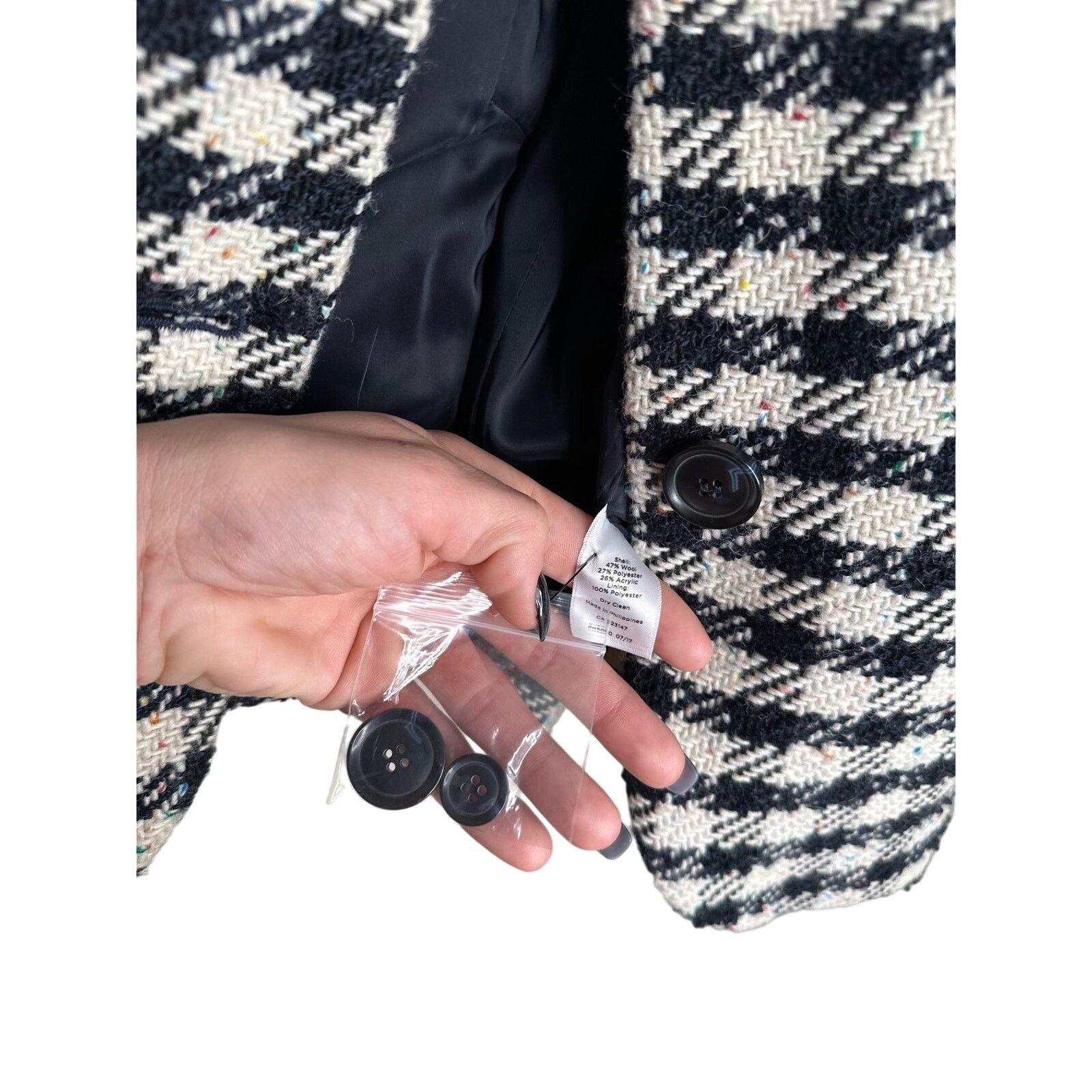 Robert Talbott Plus Petite NWT 14WP Confetti Navy White Checkered Blazer Size XL / US 12-14 / IT 48-50 - 9 Thumbnail