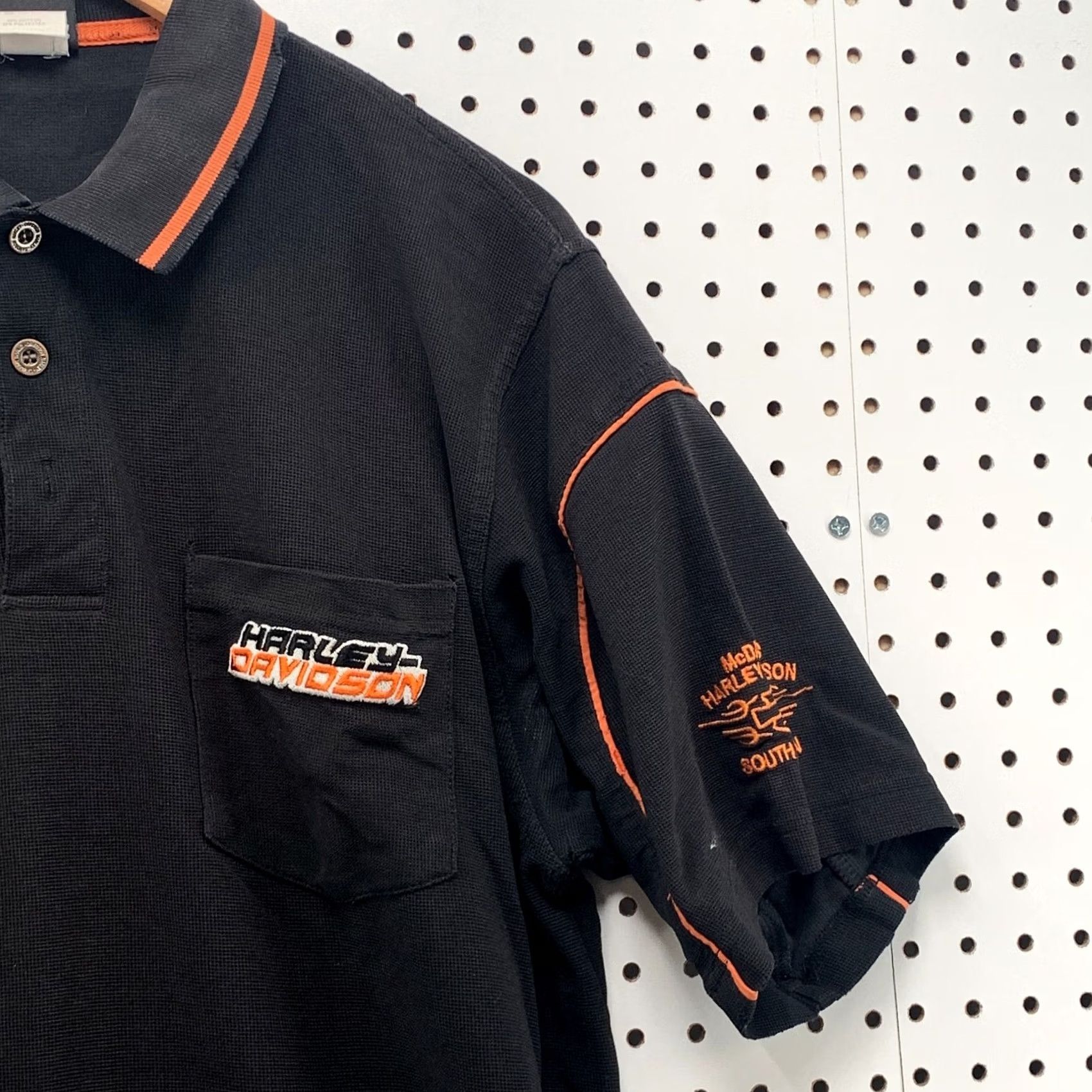 Harley Davidson Harley-Davidson Motorcycle Pocket Polo Shirt Black Orange Mens Large 22x31 Size US L / EU 52-54 / 3 - 6 Thumbnail
