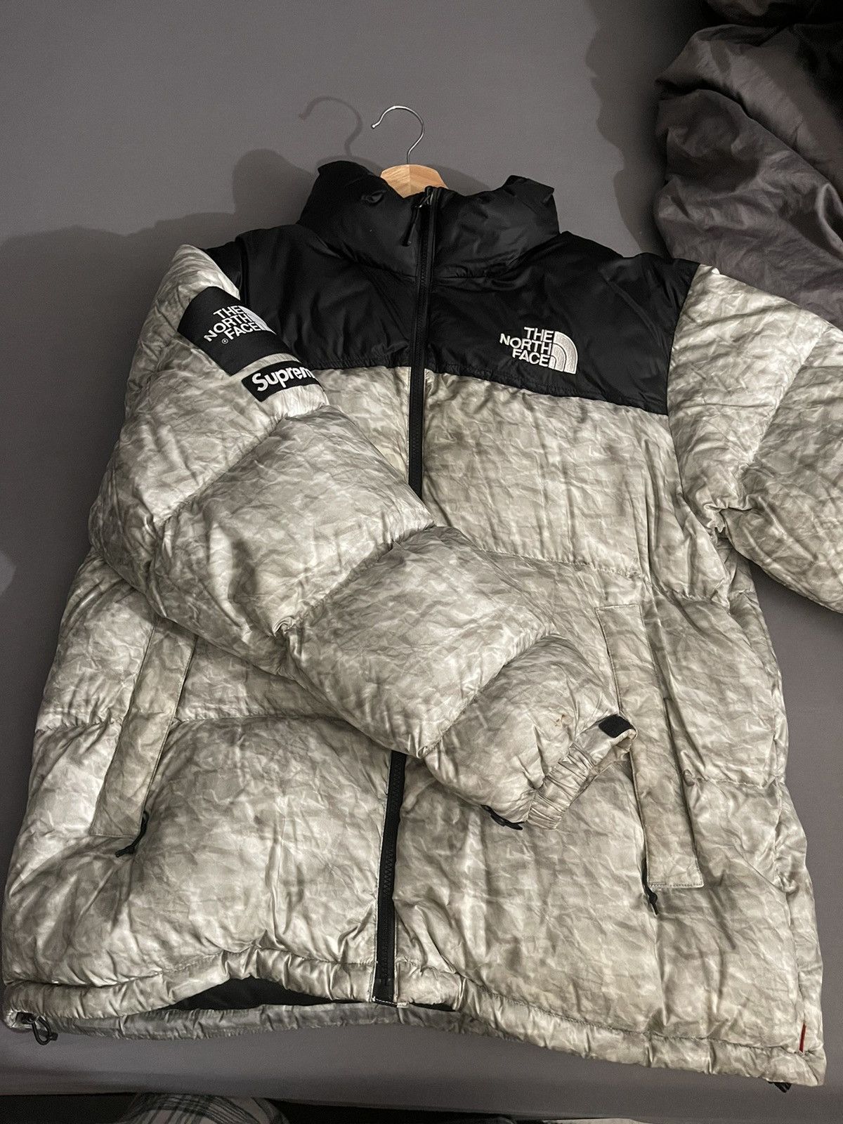 Supreme The North Face Paper Print Nuptse Jacket | Grailed