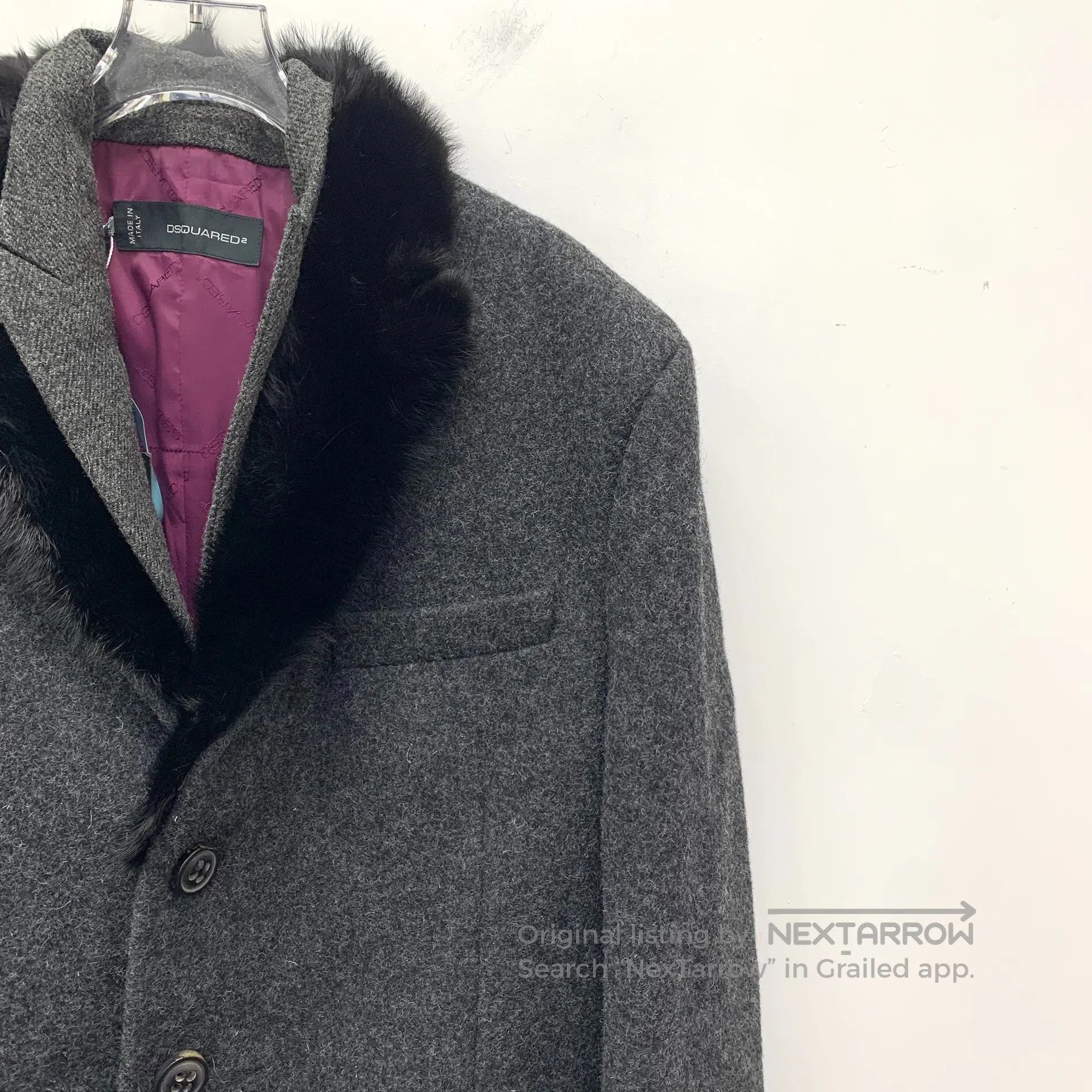 Dsquared2 Dsquared2 Dark grey wool fur collar single-breasted long s Size US L / EU 52-54 / 3 - 3 Thumbnail