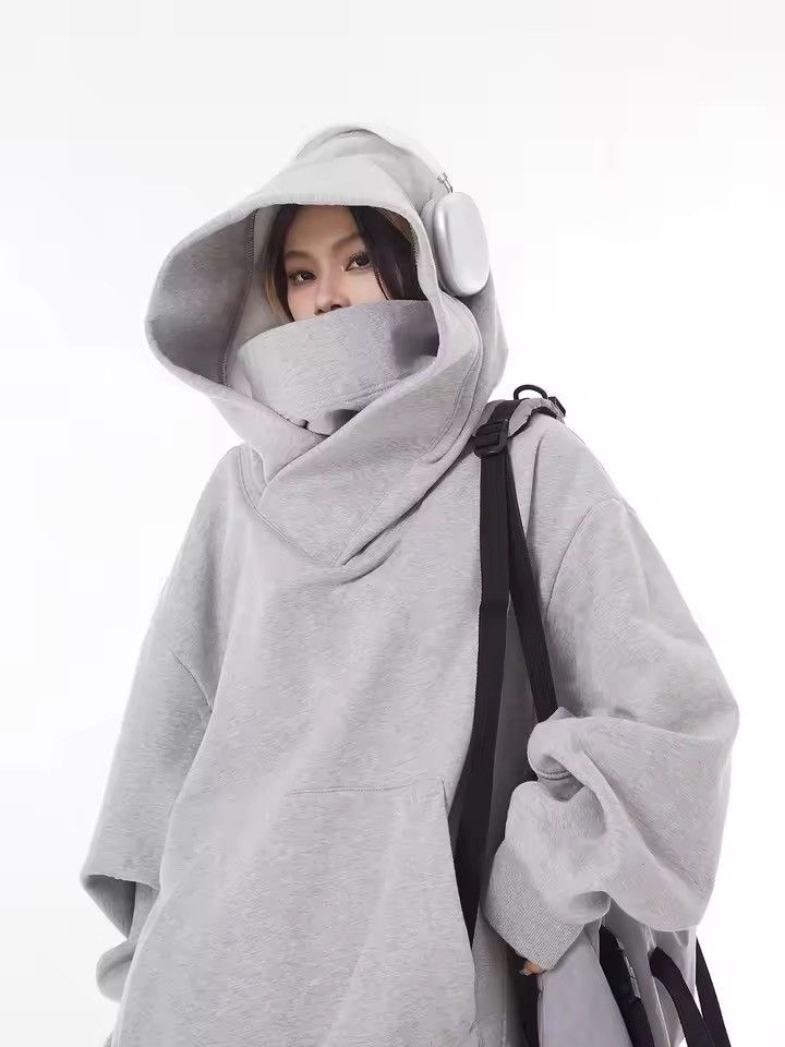 Japanese Brand OVERSIZED Grey Hoodie with Dual Zip & High Neck | Streetwear Size US L / EU 52-54 / 3 - 1 Thumbnail